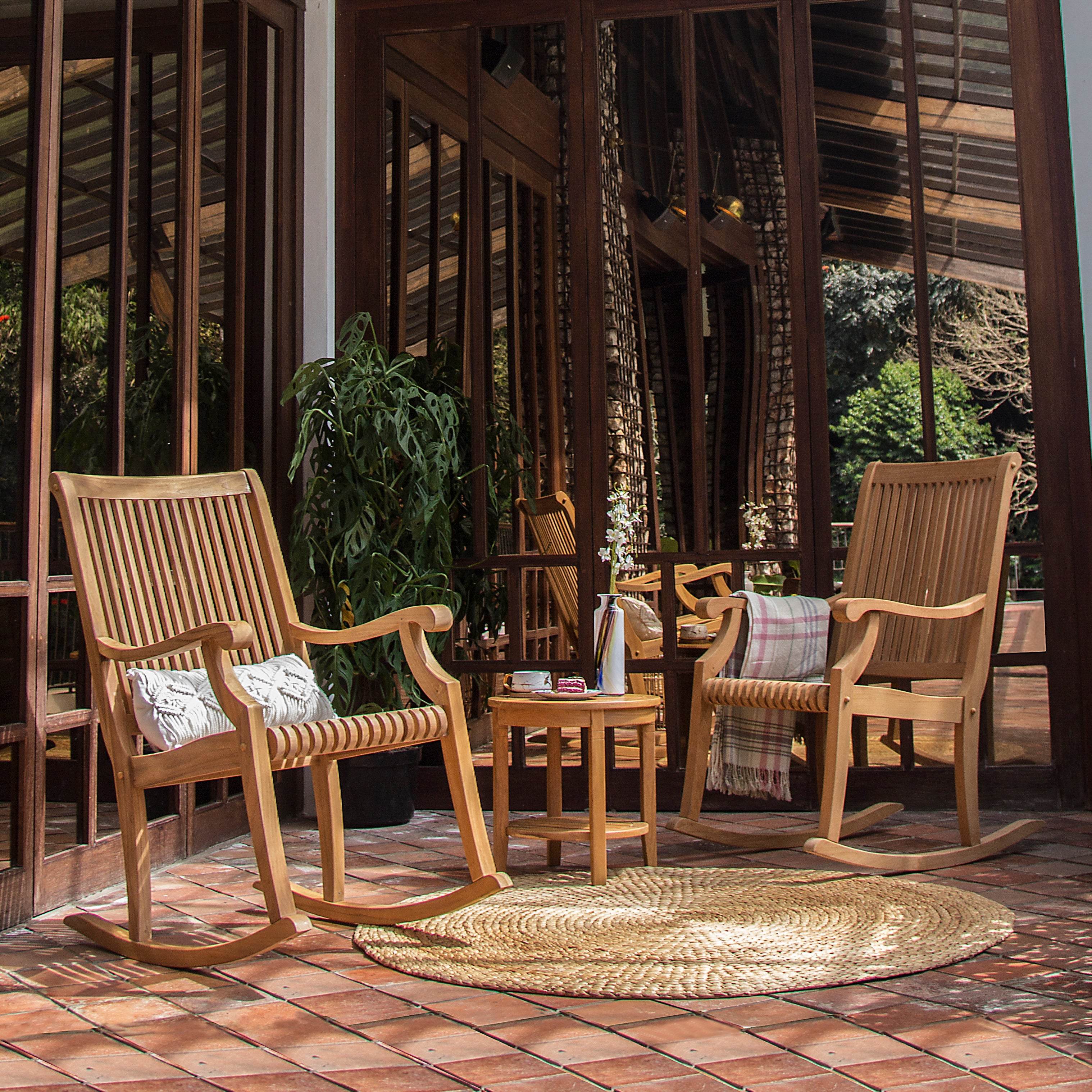 Mosko Teak Wood 3 Piece Patio Rocking Conversation Set - Image 6