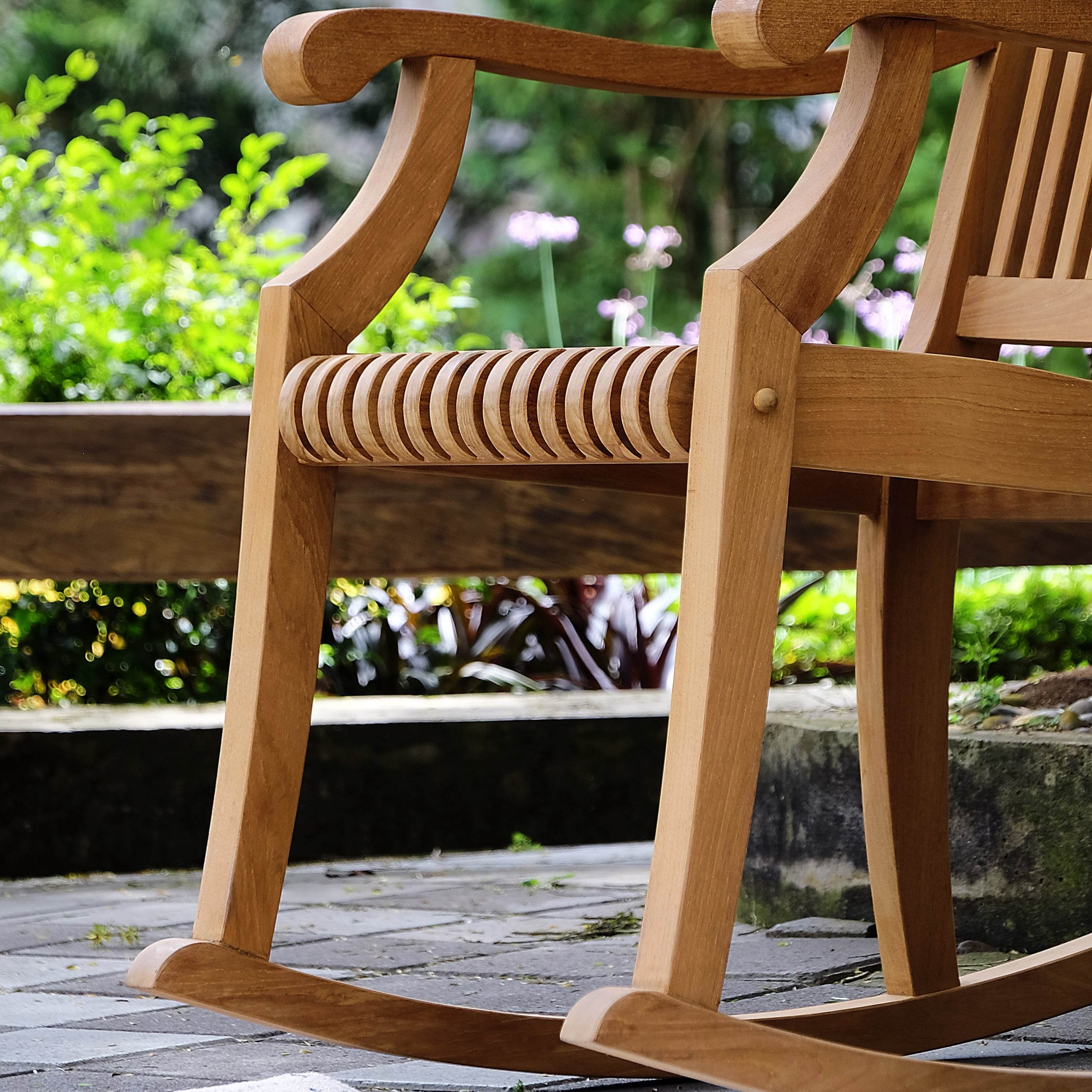 Mosko Teak Wood 3 Piece Patio Rocking Conversation Set - Image 8