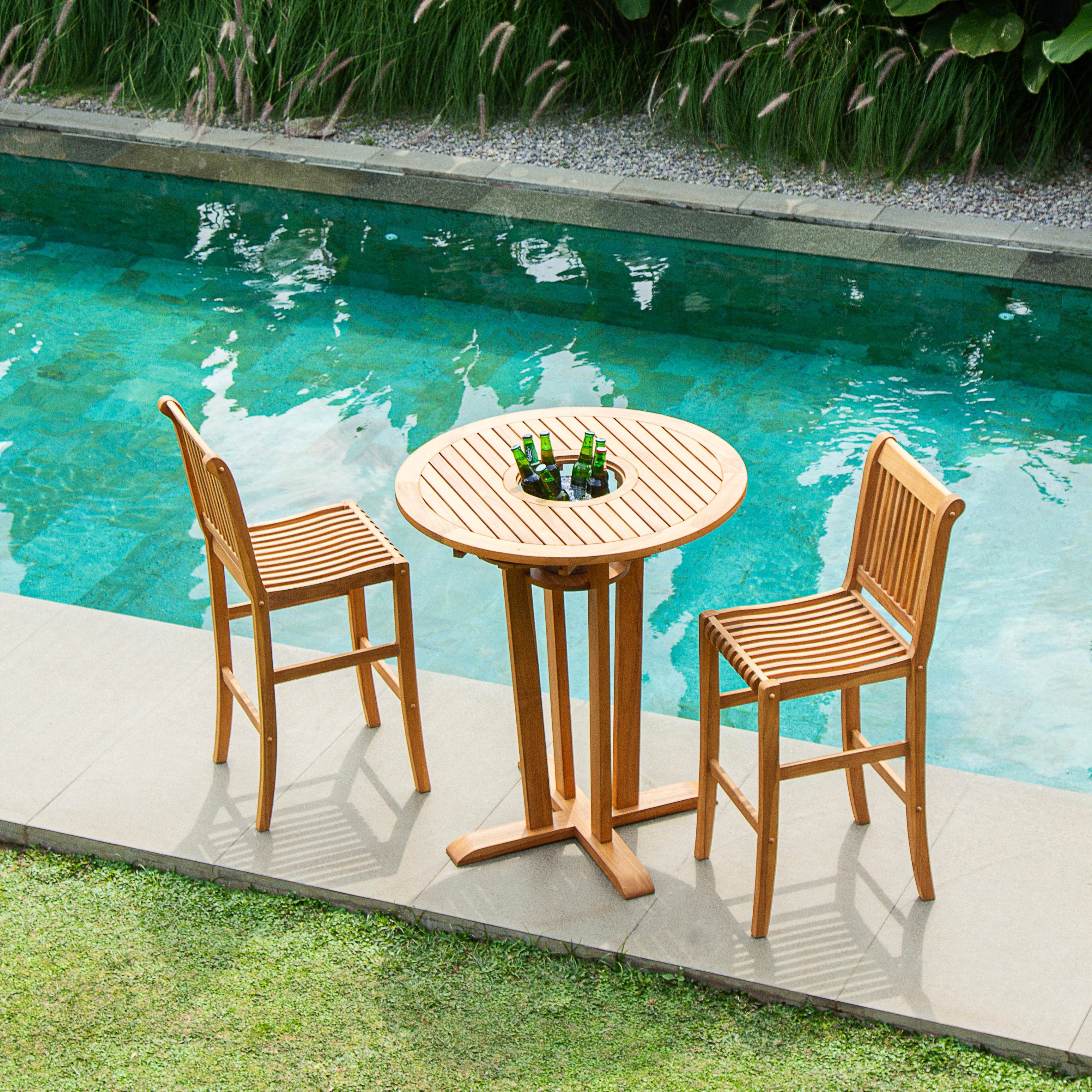Mosko Teak Wood 3 Pieces Outdoor Bar Dining Set - Image 3
