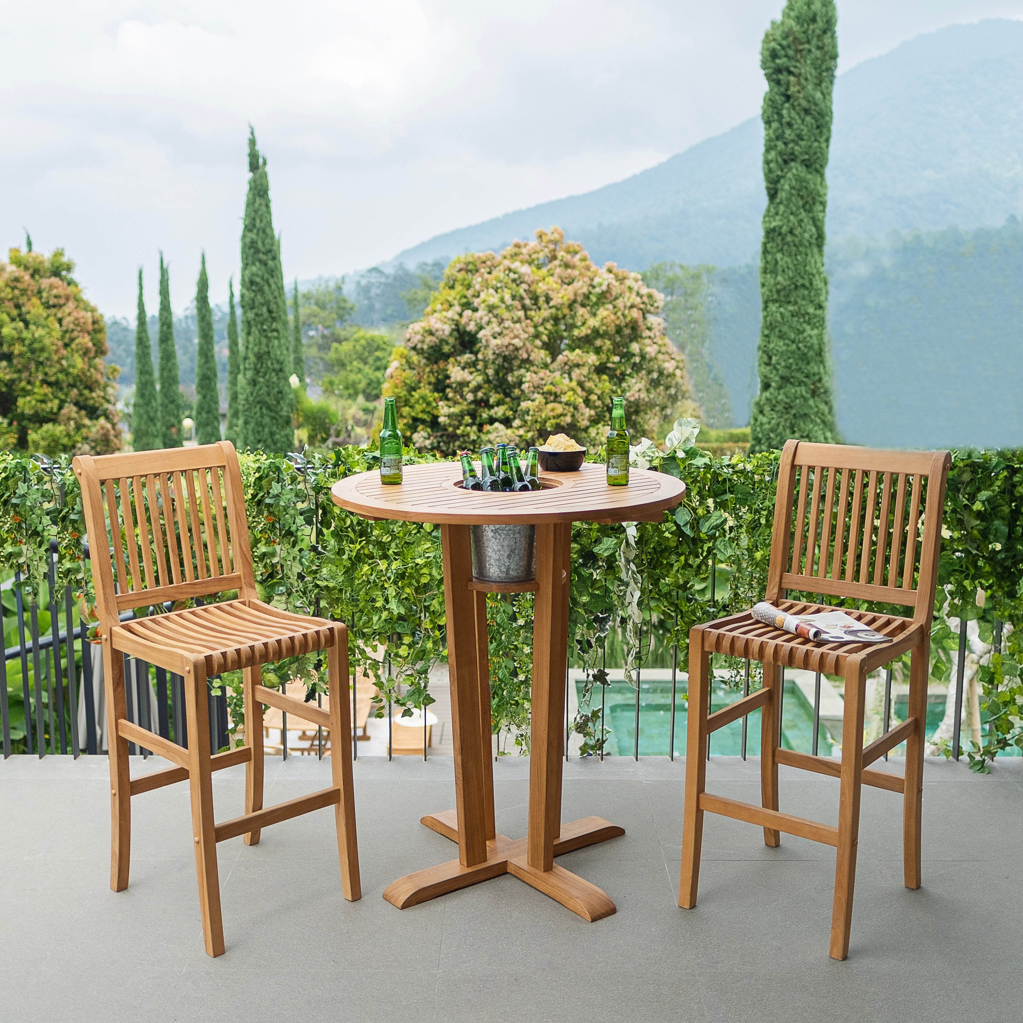 Mosko Teak Wood 3 Pieces Outdoor Bar Dining Set - Image 4