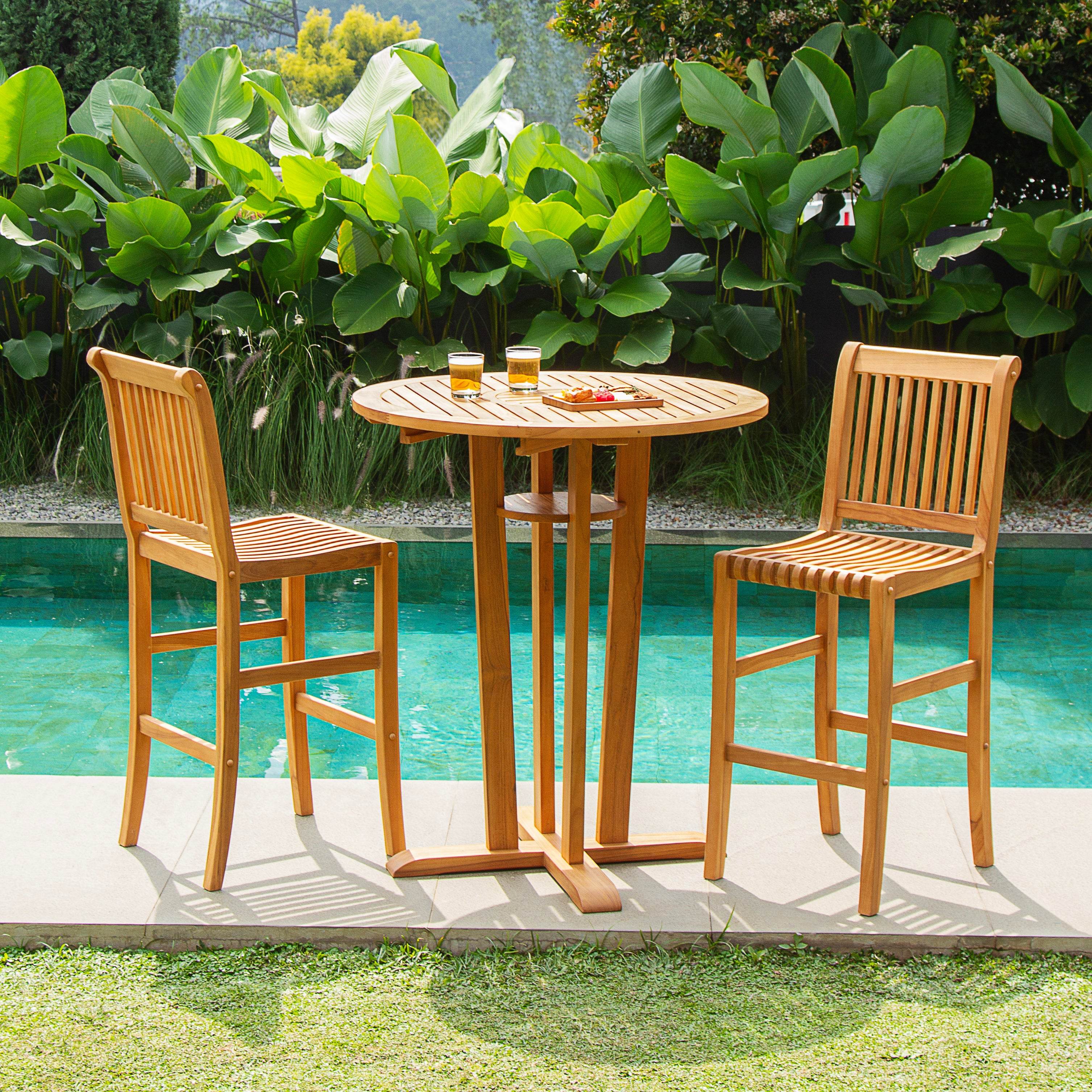 Mosko Teak Wood 3 Pieces Outdoor Bar Dining Set - Image 6