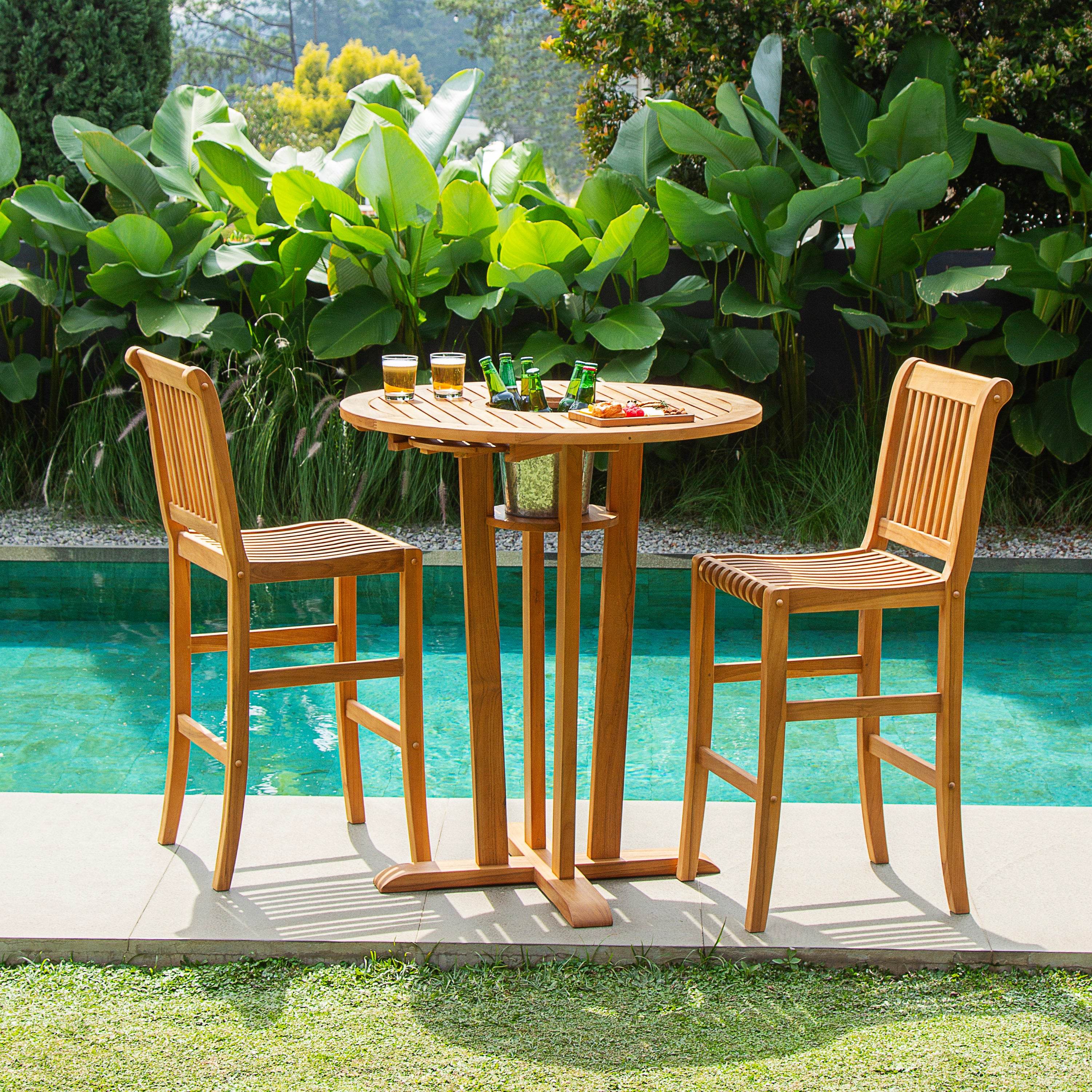 Mosko Teak Wood 3 Pieces Outdoor Bar Dining Set - Image 7