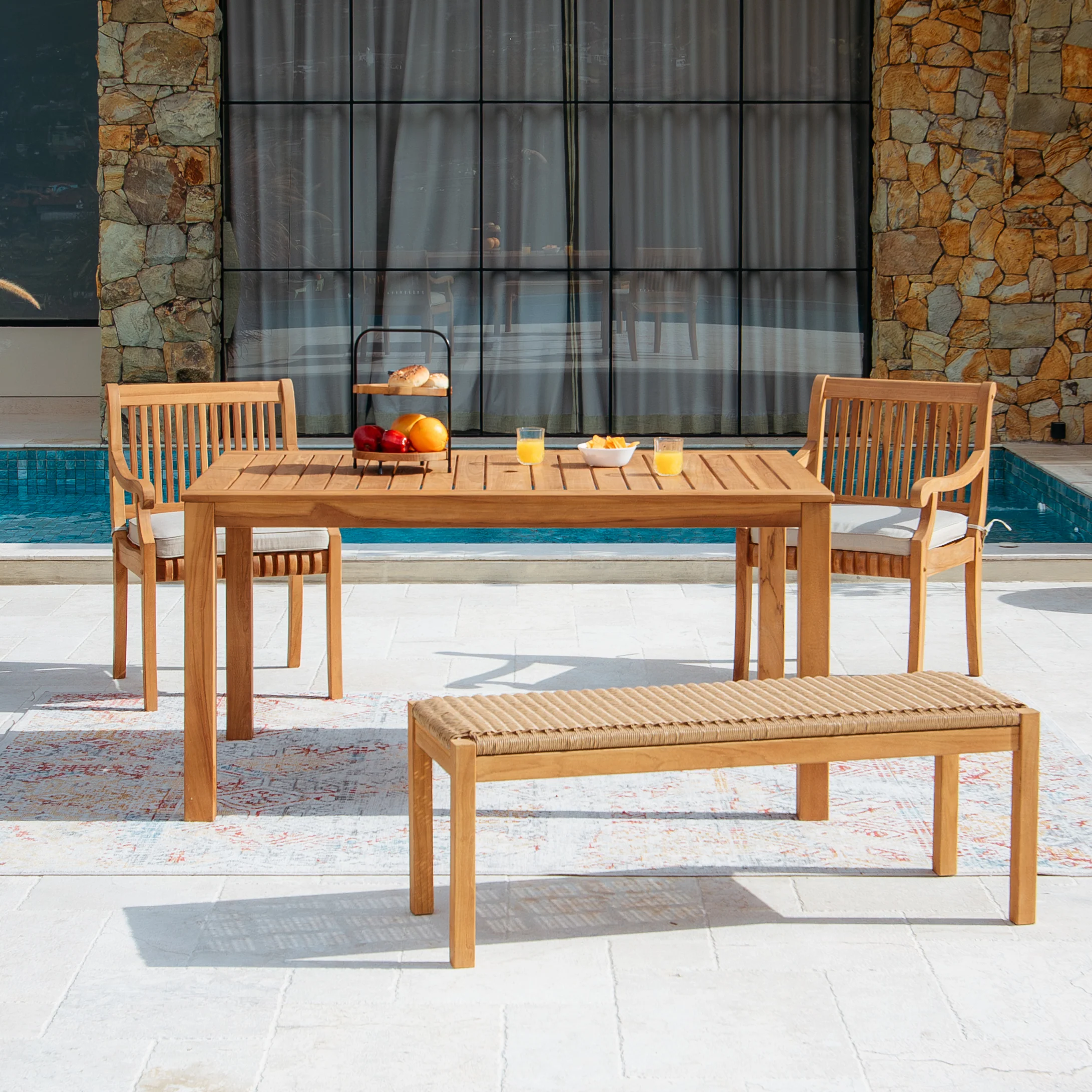 Mosko Teak Wood 4 Piece Outdoor Dining Set with Seatpad Beige - Image 2