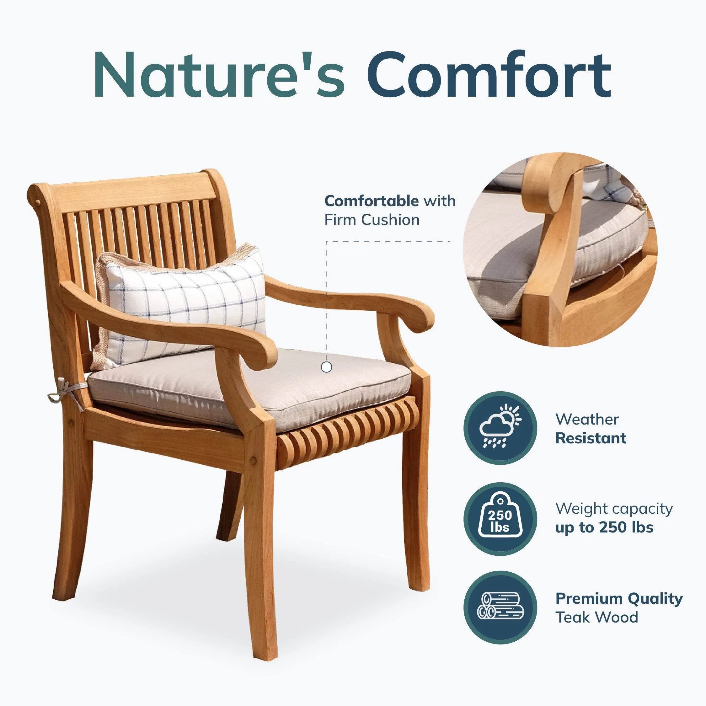 Mosko Teak Wood 5 Piece Outdoor Dining Set - Image 5