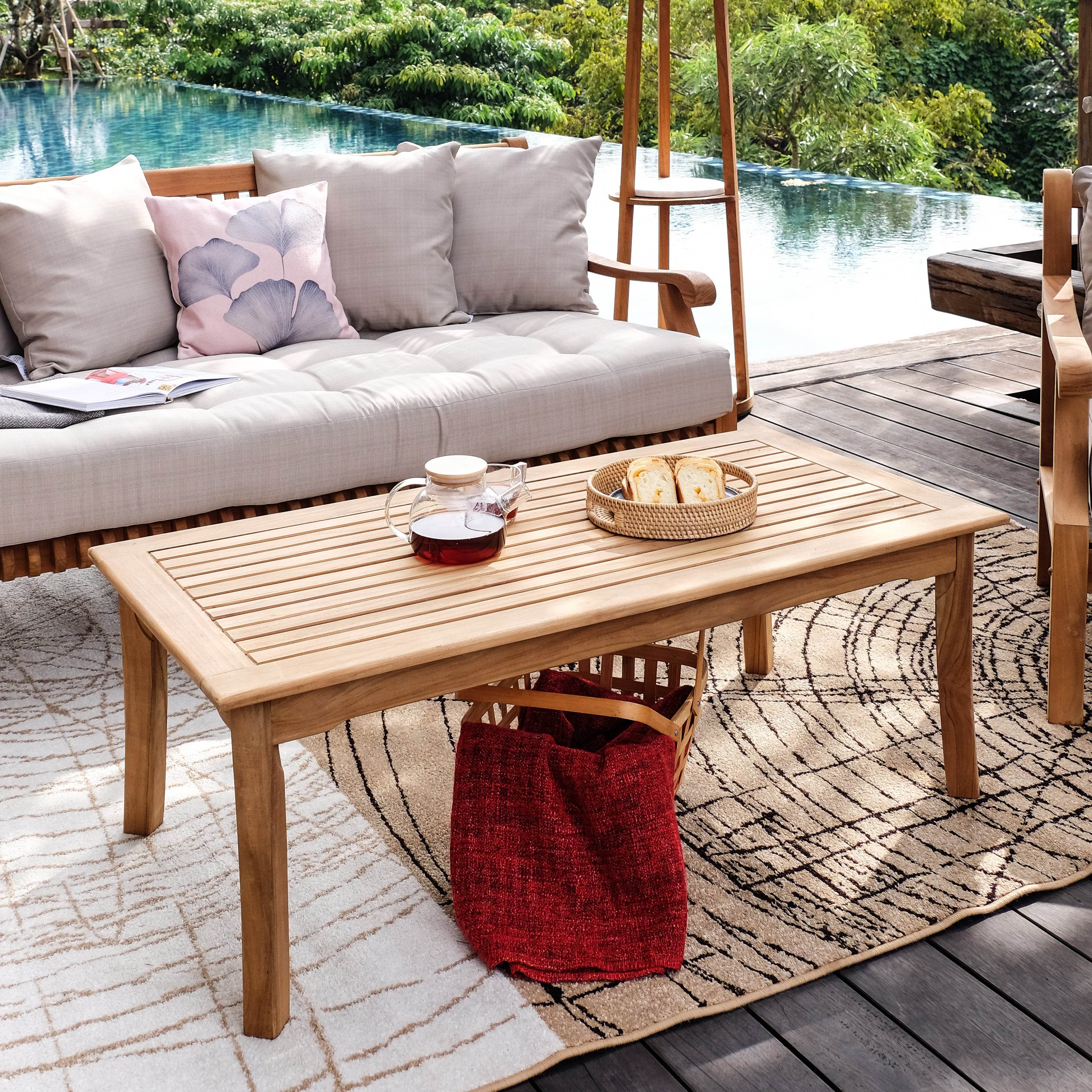 Mosko Teak Wood 5 Piece Patio Conversation Set with Beige Cushion - Image 11