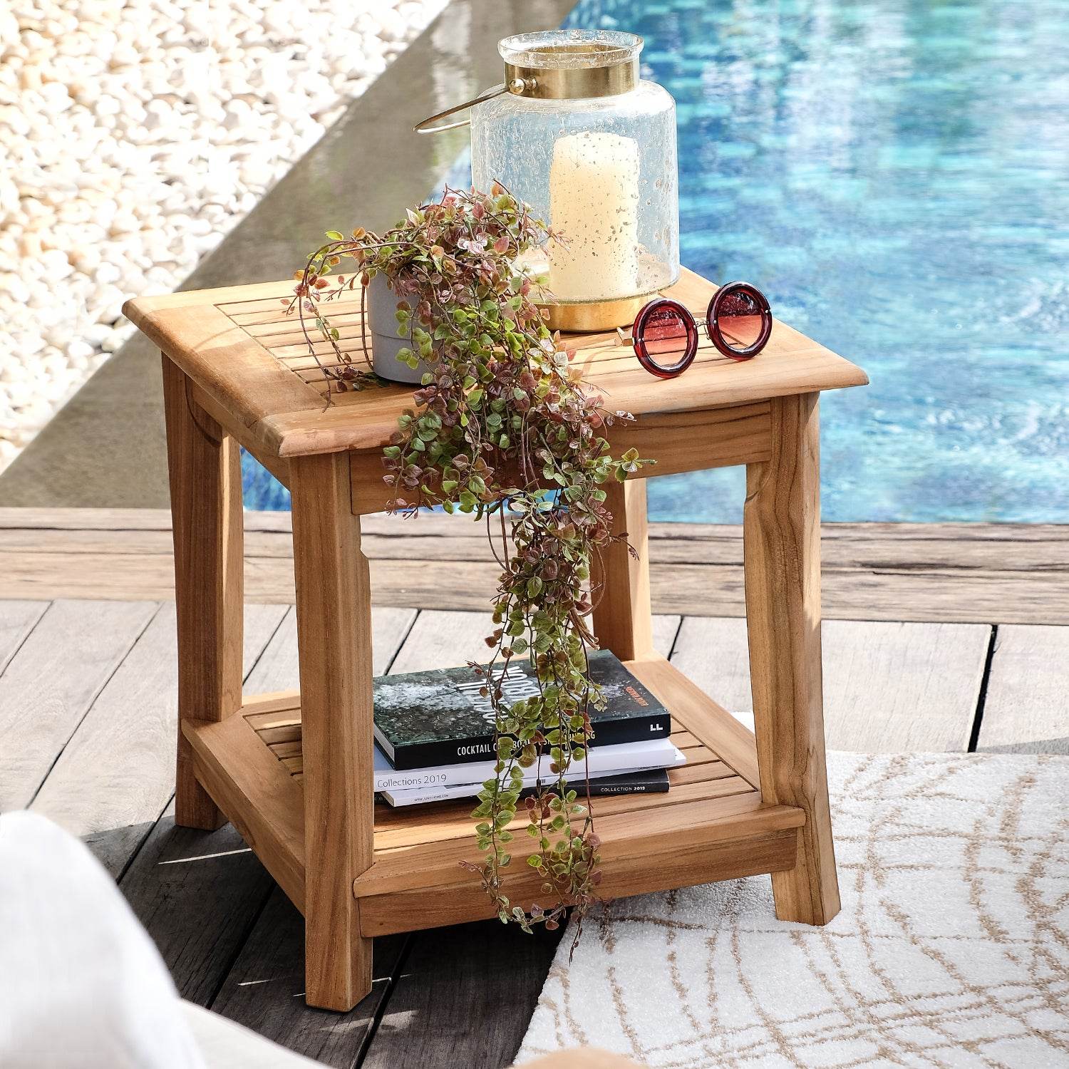Mosko Teak Wood 5 Piece Patio Conversation Set with Beige Cushion - Image 12