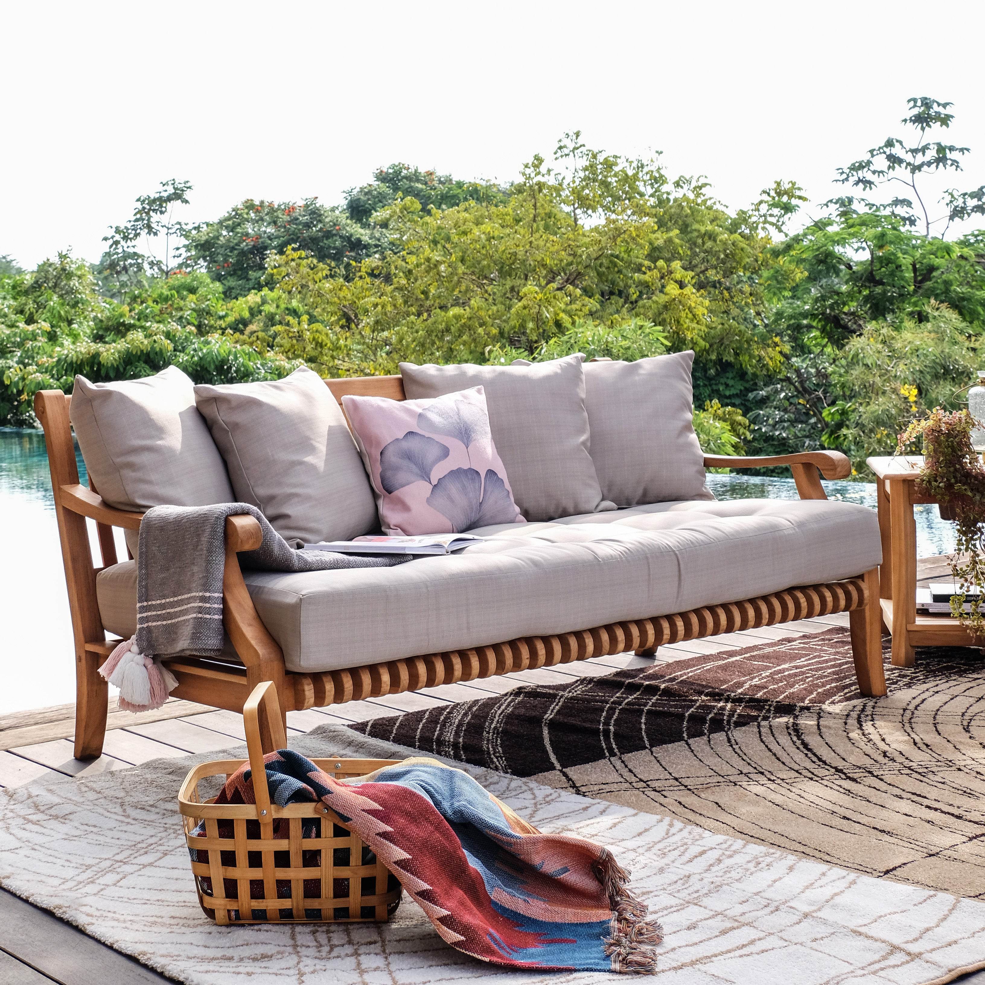 Mosko Teak Wood 5 Piece Patio Conversation Set with Beige Cushion - Image 3