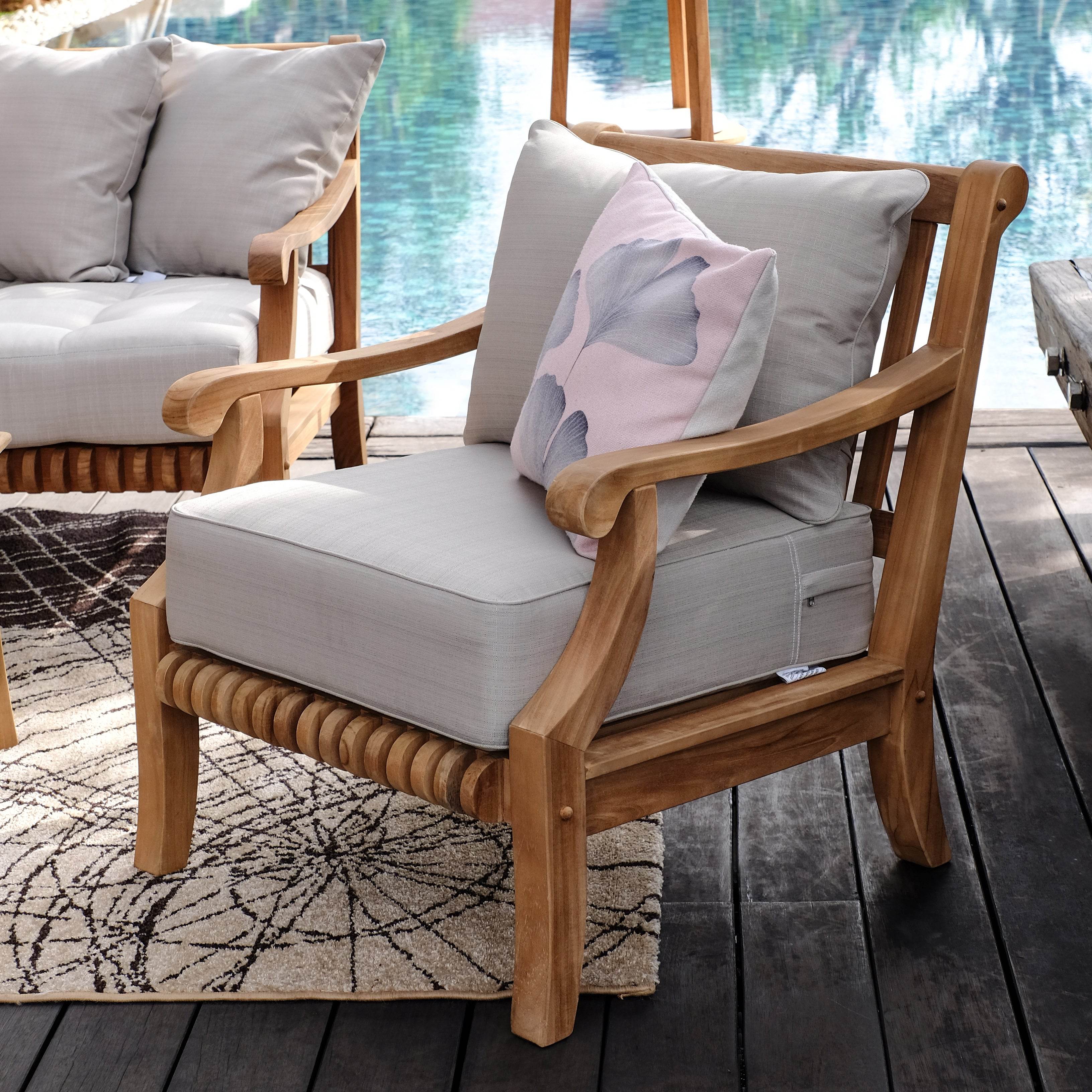 Mosko Teak Wood 5 Piece Patio Conversation Set with Beige Cushion - Image 6