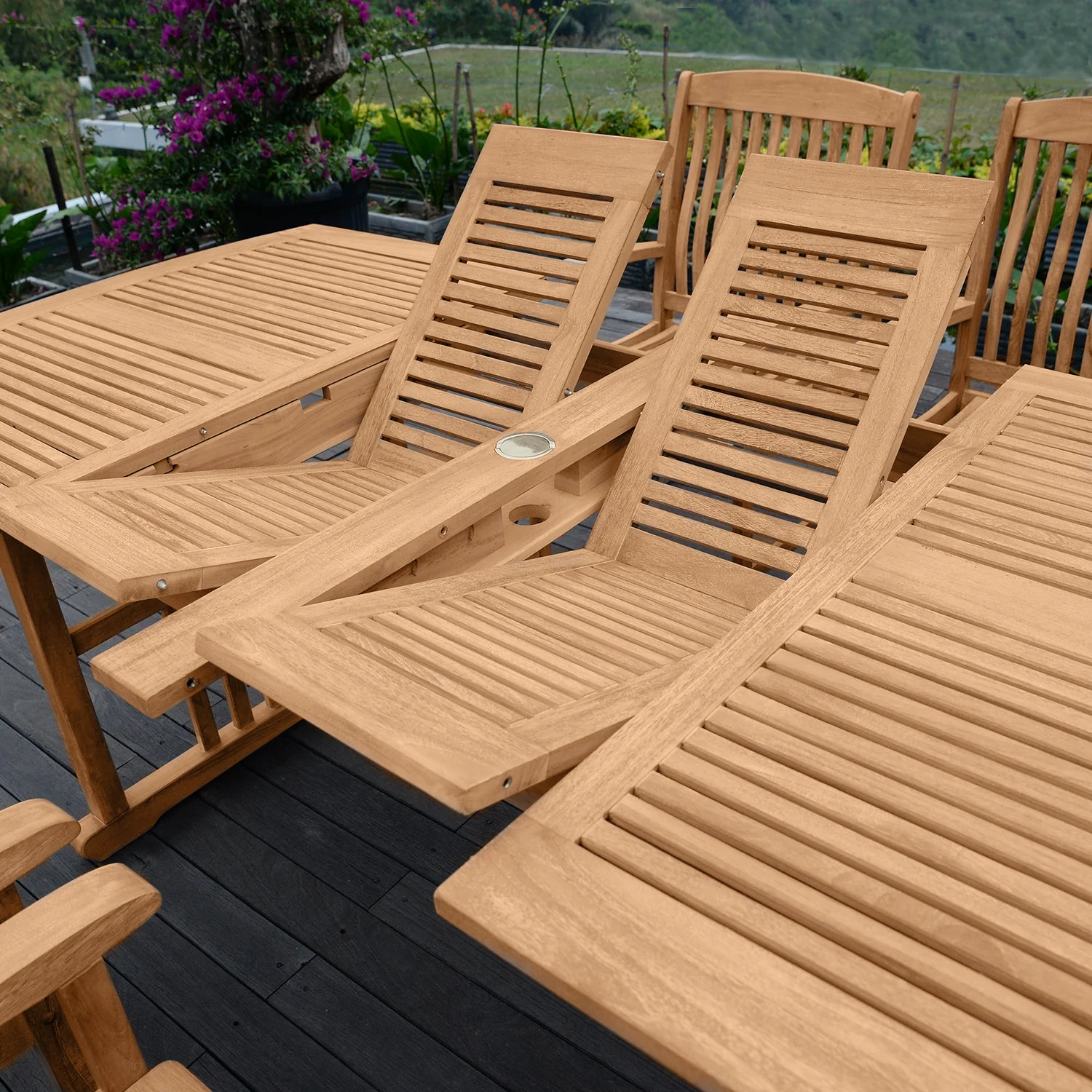 Mosko Teak Wood 7 Piece Outdoor Dining Set with Beige Seatpad - Image 15