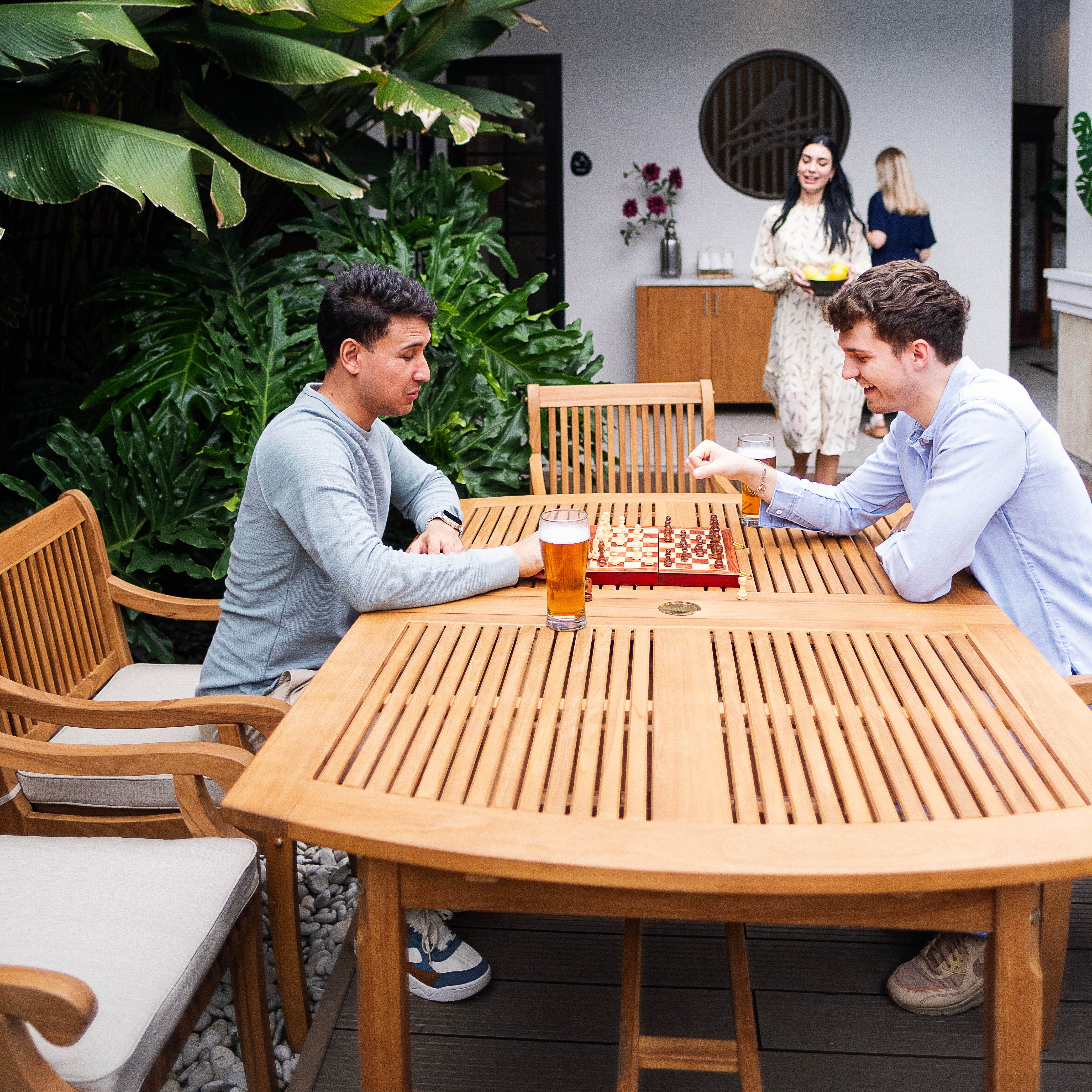 Mosko Teak Wood 7 Piece Outdoor Dining Set with Beige Seatpad - Image 8