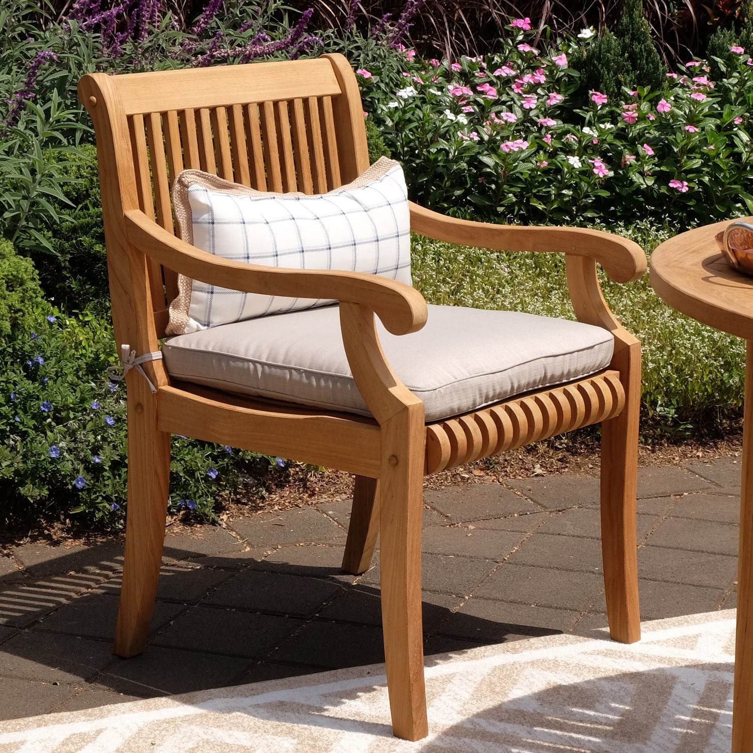 Mosko Teak Wood 7 Piece Outdoor Dining Set with Beige Seatpad - Image 9