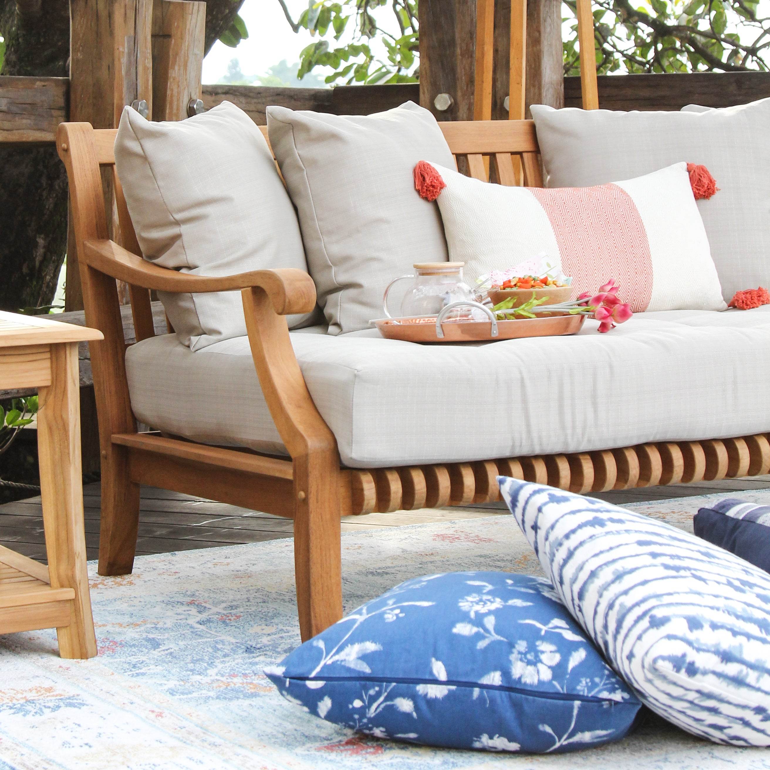 Mosko Teak Wood Outdoor Daybed with Beige Cushion - Image 10