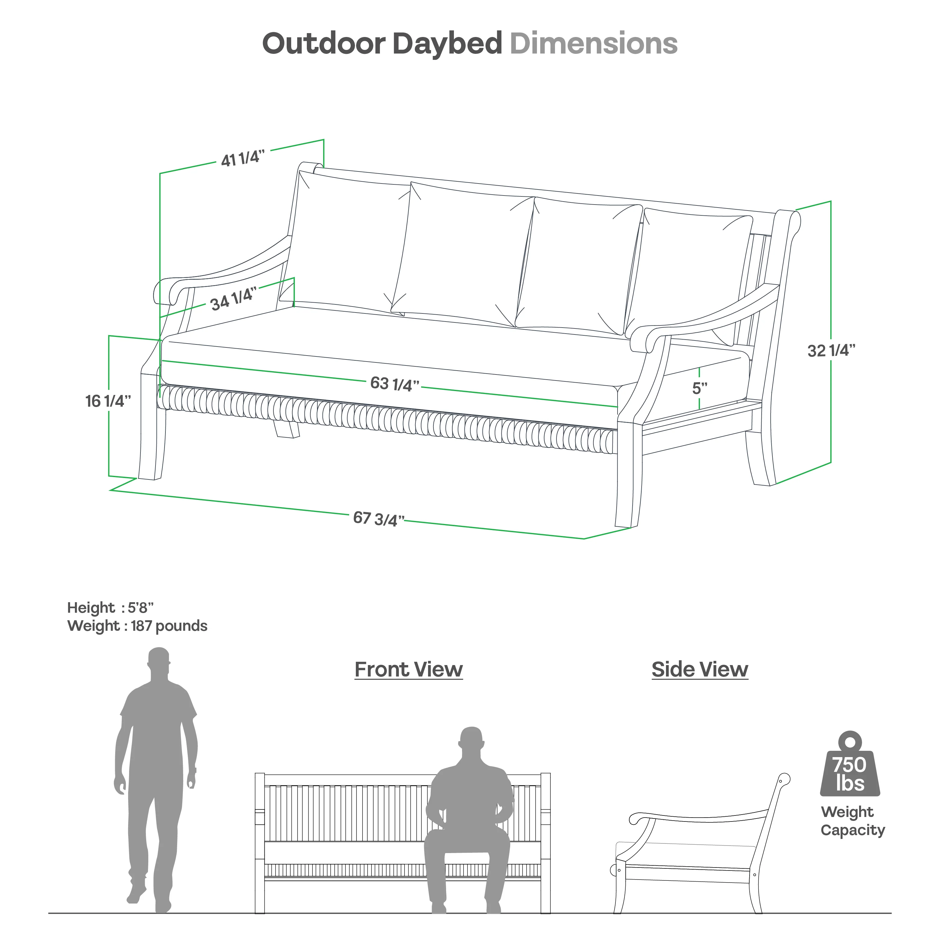 Mosko Teak Wood Outdoor Daybed with Beige Cushion - Image 12