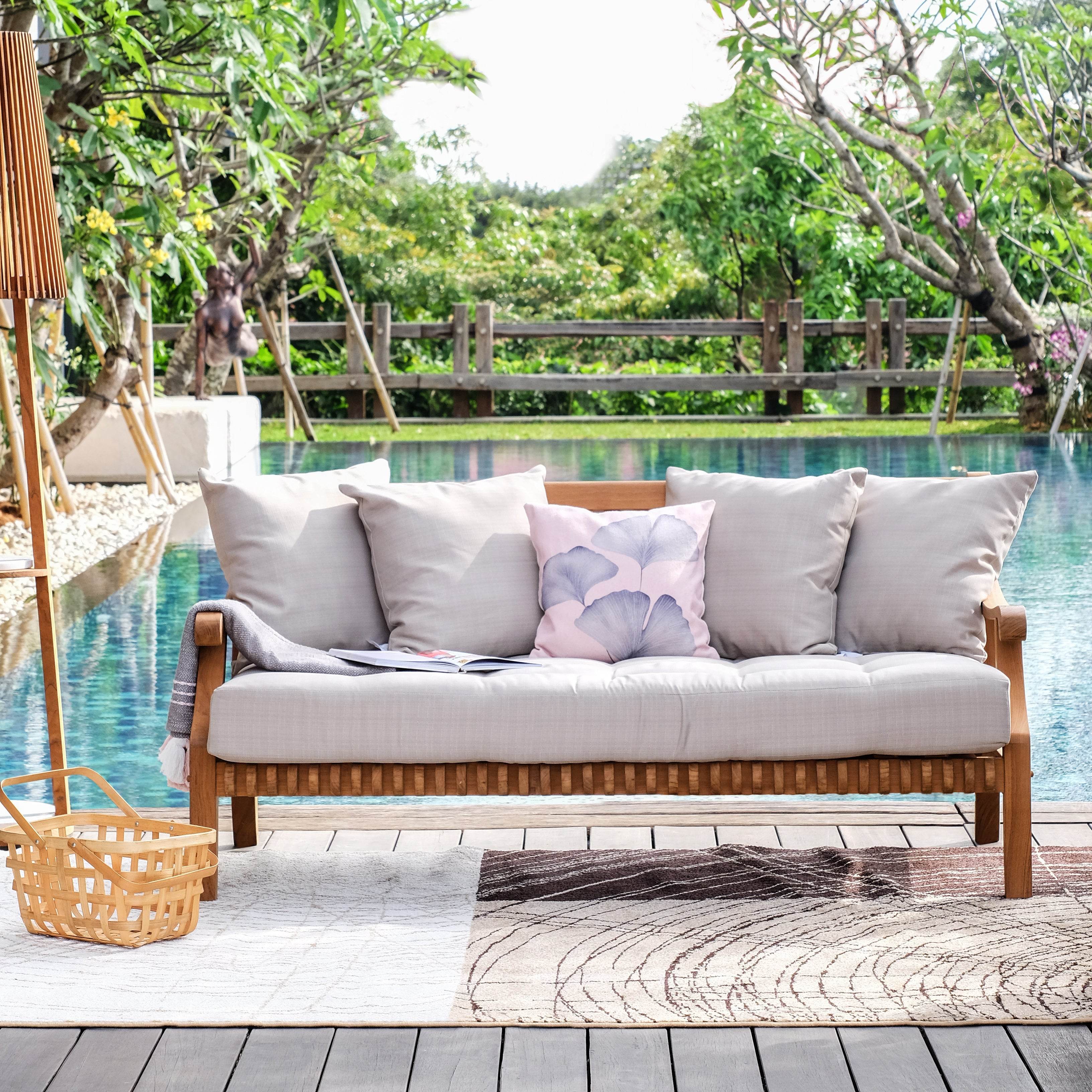 Mosko Teak Wood Outdoor Daybed with Beige Cushion - Image 3