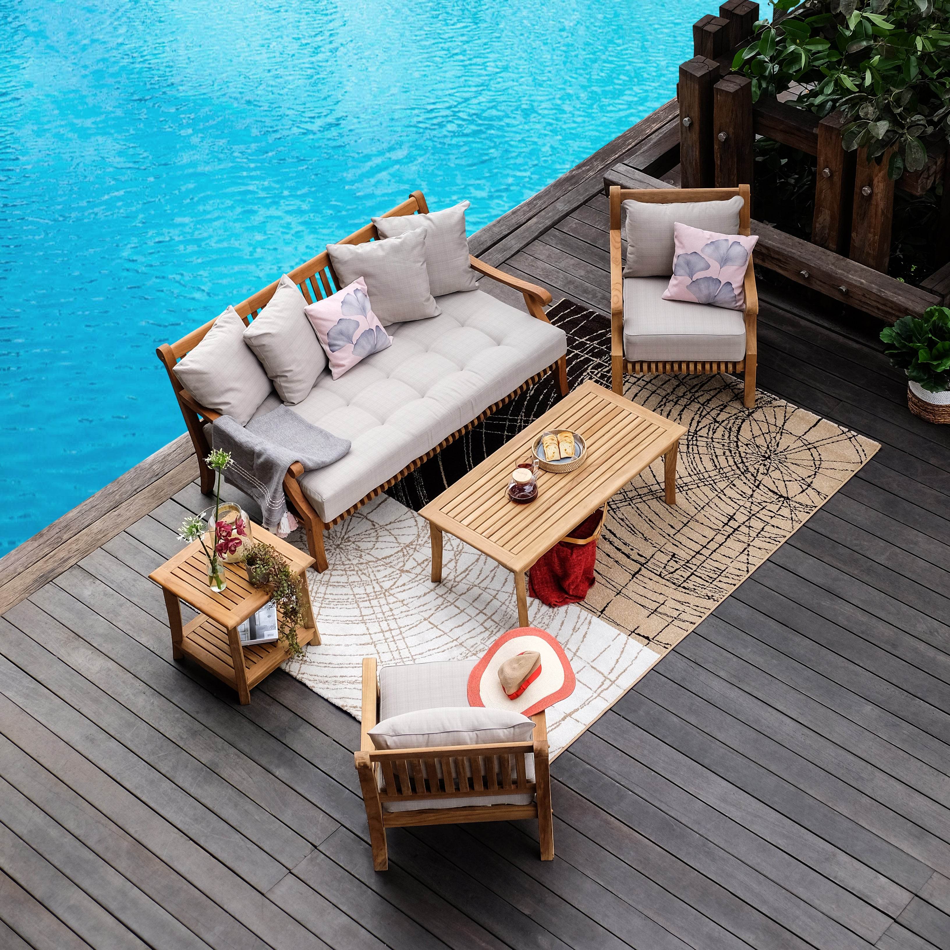 Mosko Teak Wood Outdoor Daybed with Beige Cushion - Image 6