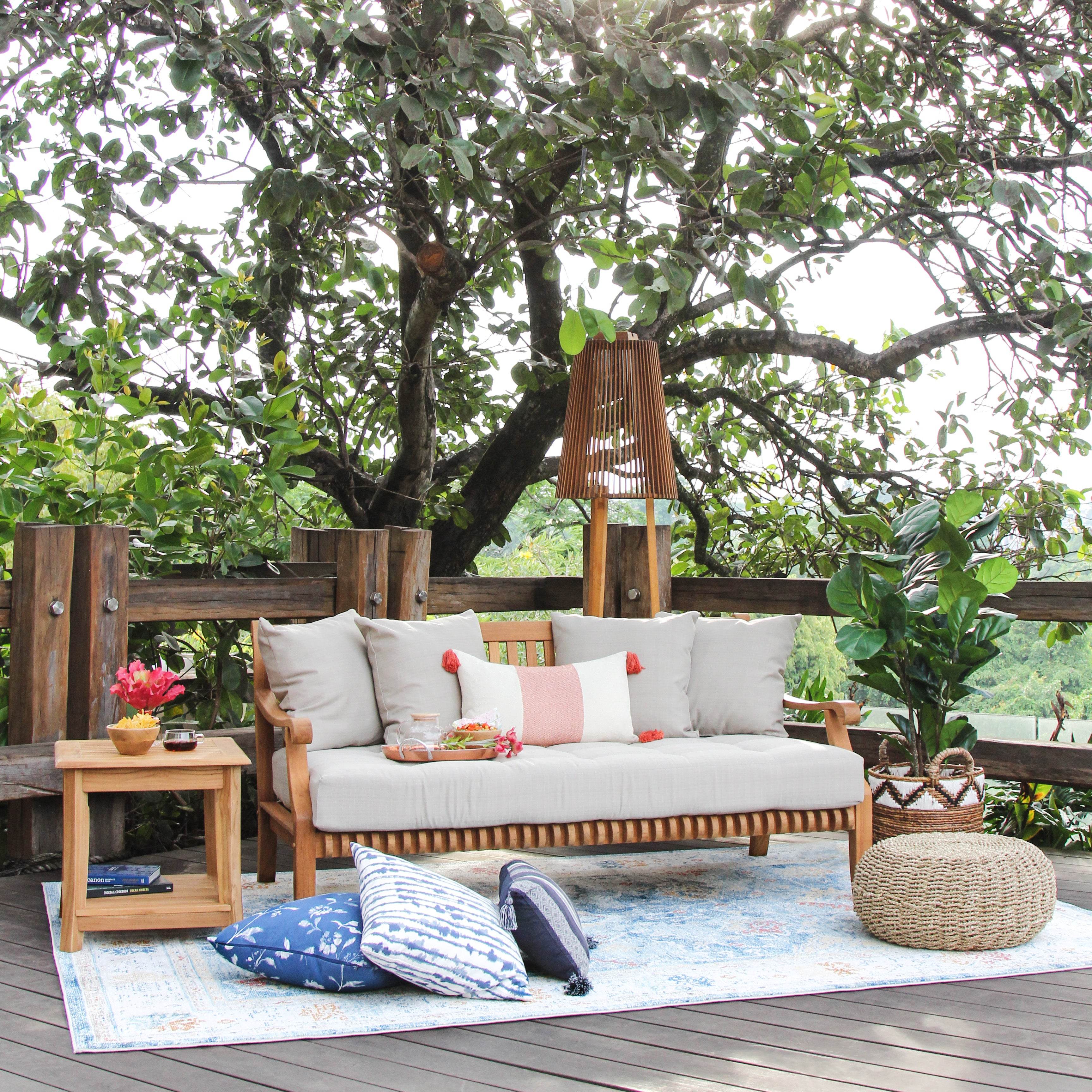 Mosko Teak Wood Outdoor Daybed with Beige Cushion - Image 7