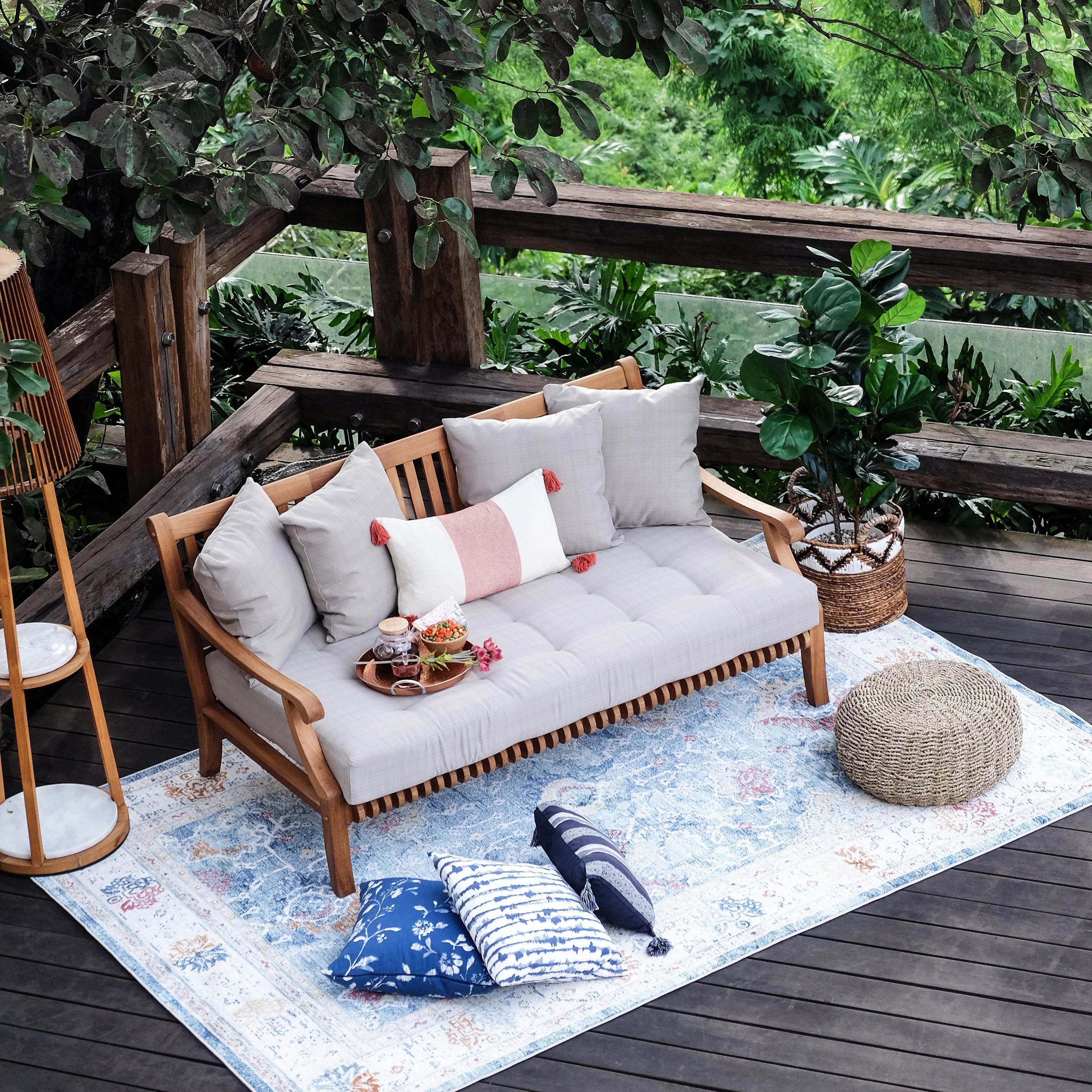 Mosko Teak Wood Outdoor Daybed with Beige Cushion - Image 8