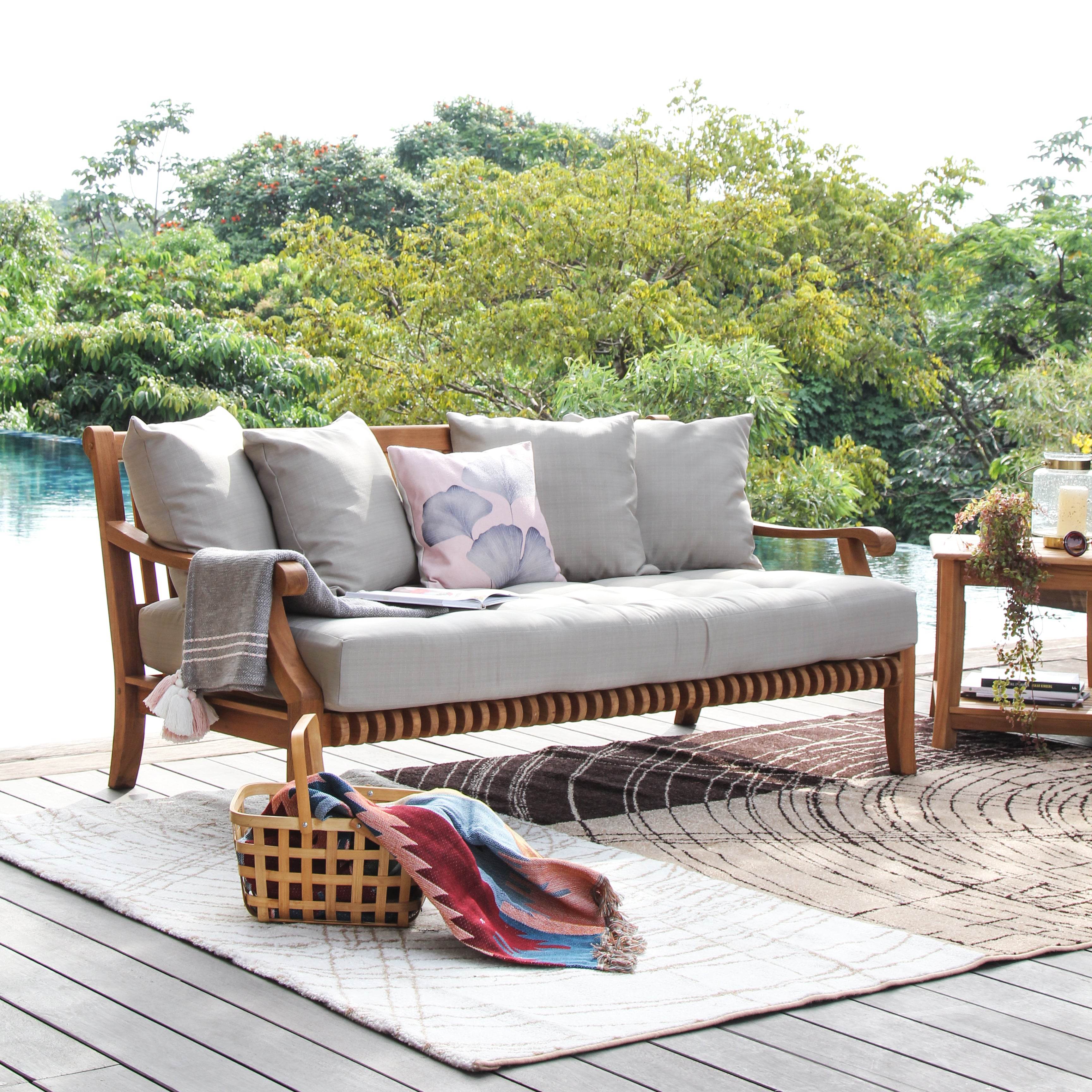 Mosko Teak Wood Outdoor Daybed with Beige Cushion - Image 9