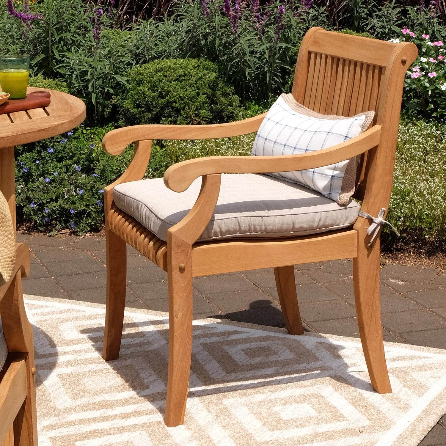 Mosko Teak Wood Outdoor Dining Chair with Beige Cushion - Image 10