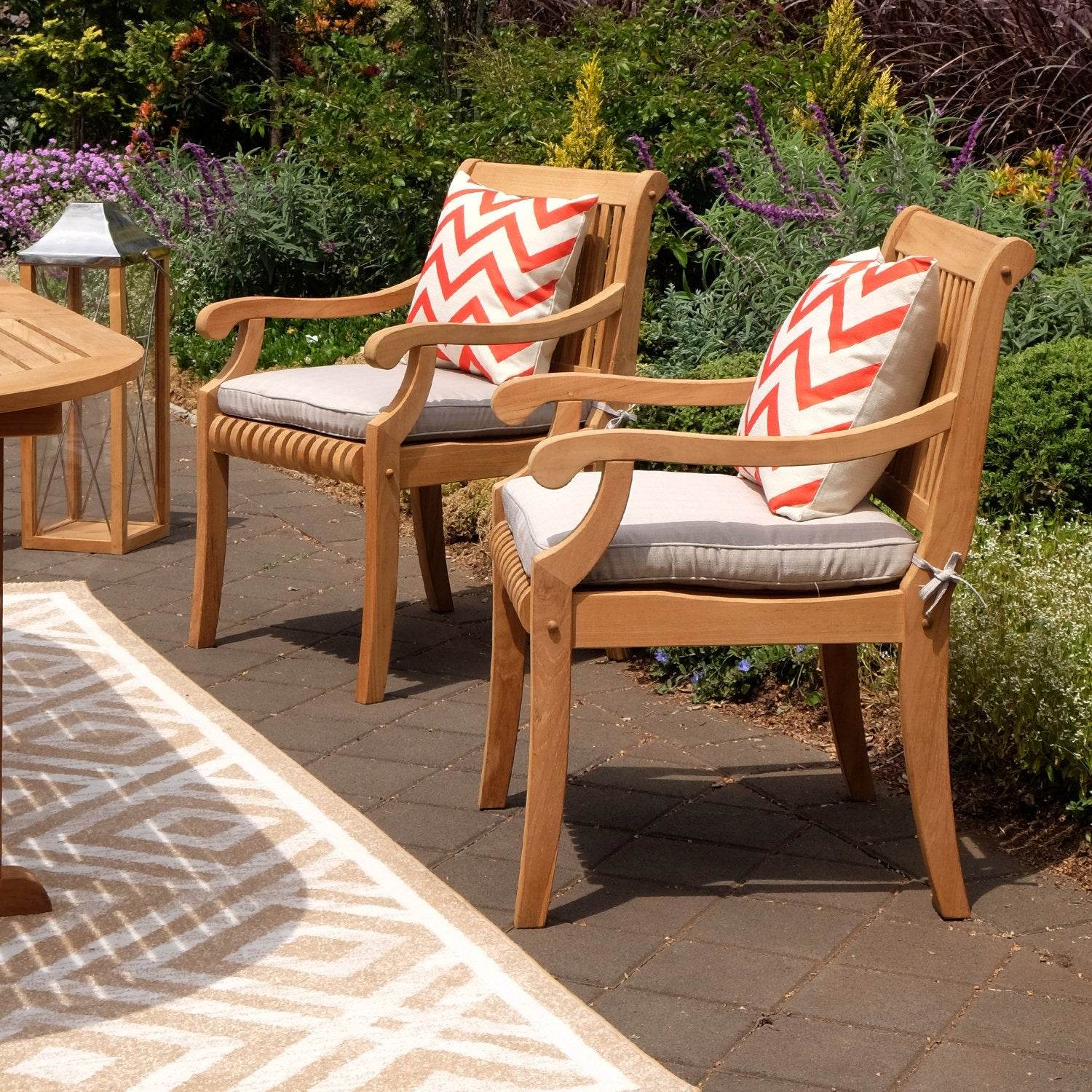 Mosko Teak Wood Outdoor Dining Chair with Beige Cushion - Image 7