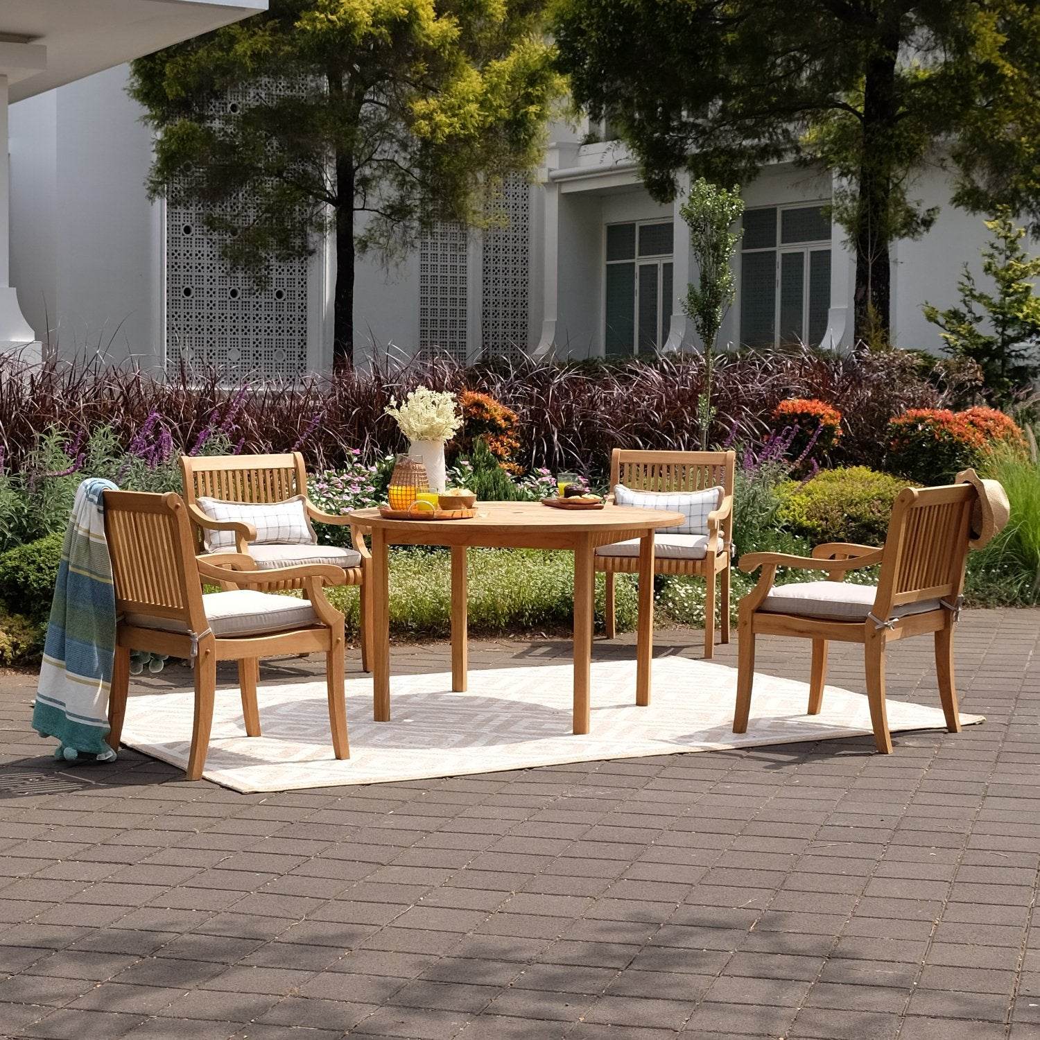 Mosko Teak Wood Outdoor Dining Chair with Beige Cushion - Image 8