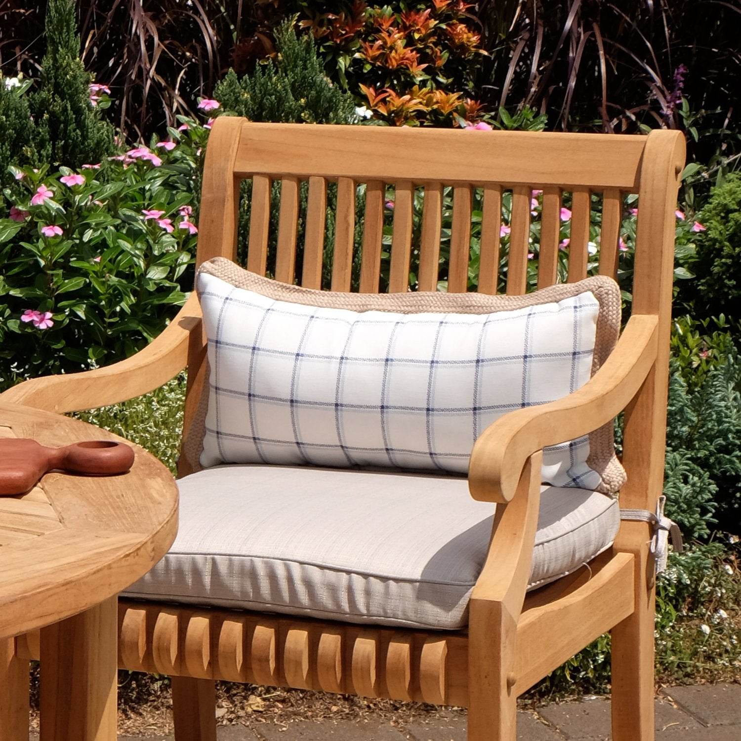 Mosko Teak Wood Outdoor Dining Chair with Beige Cushion - Image 9