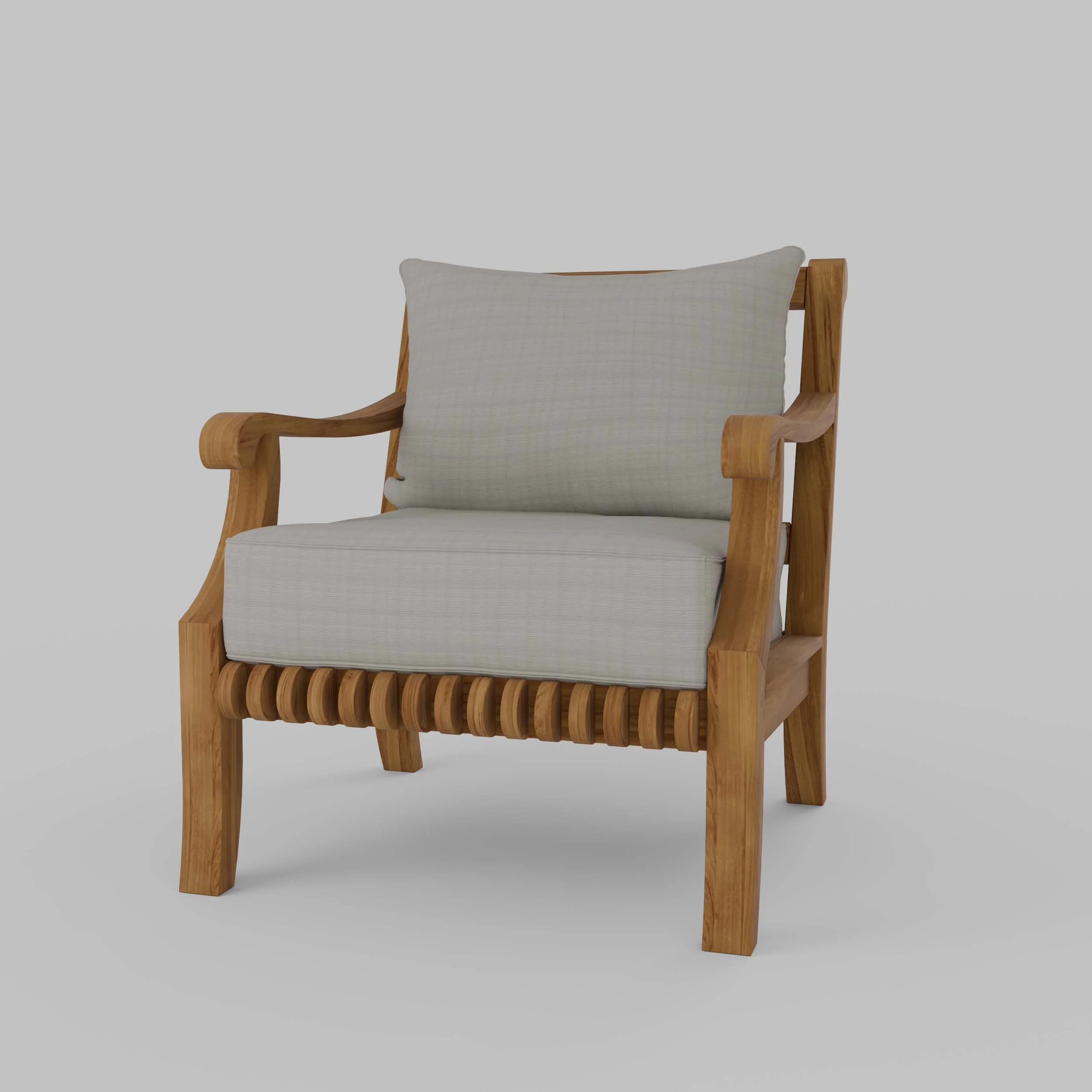 Mosko Teak Wood Outdoor Lounge Chair with Beige Cushion - Image 15