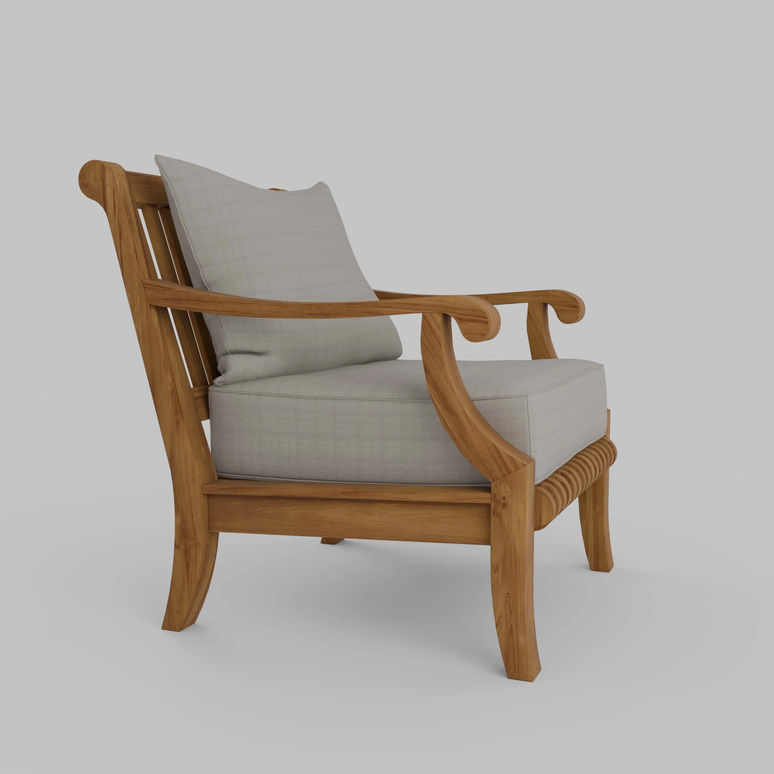 Mosko Teak Wood Outdoor Lounge Chair with Beige Cushion - Image 45