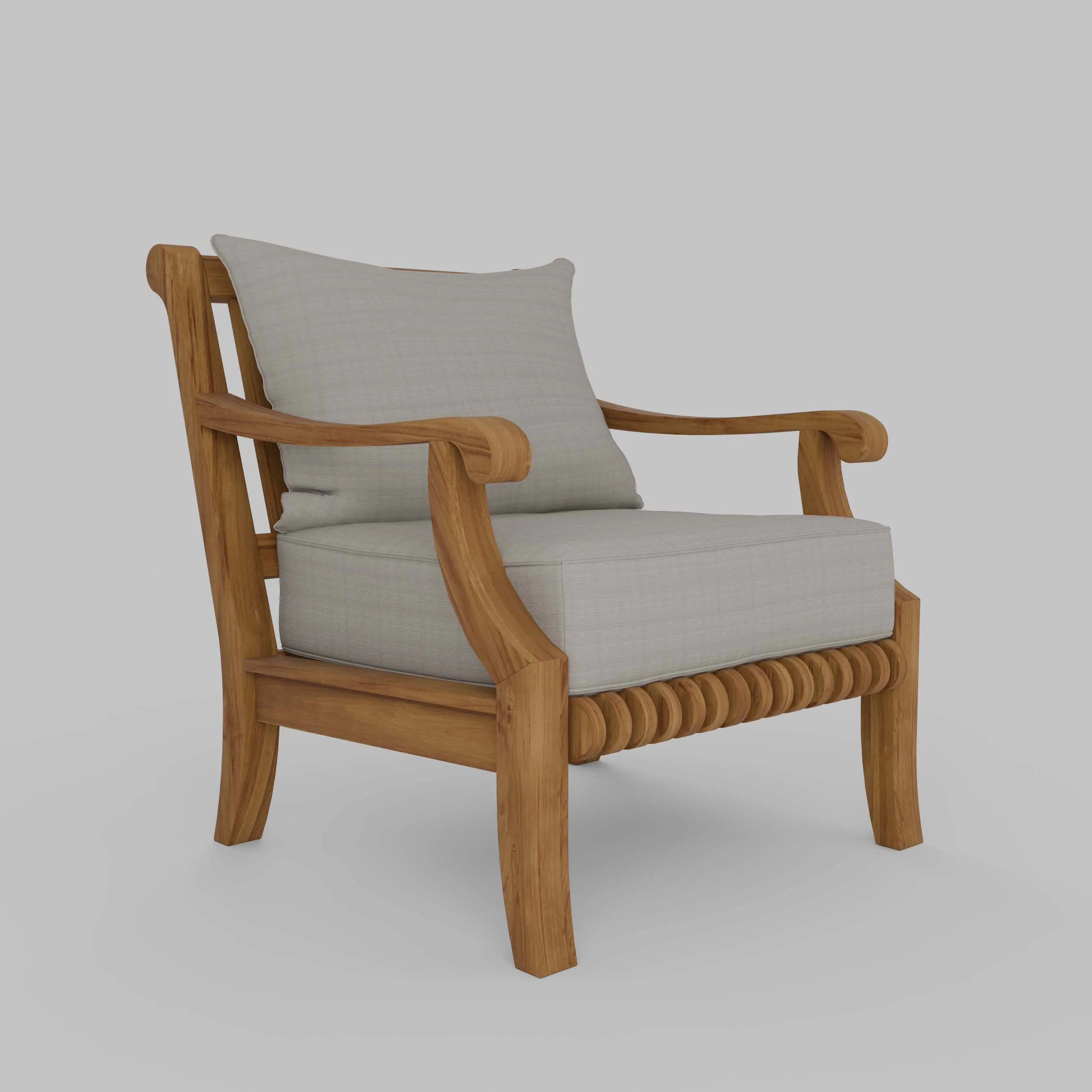 Mosko Teak Wood Outdoor Lounge Chair with Beige Cushion - Image 48