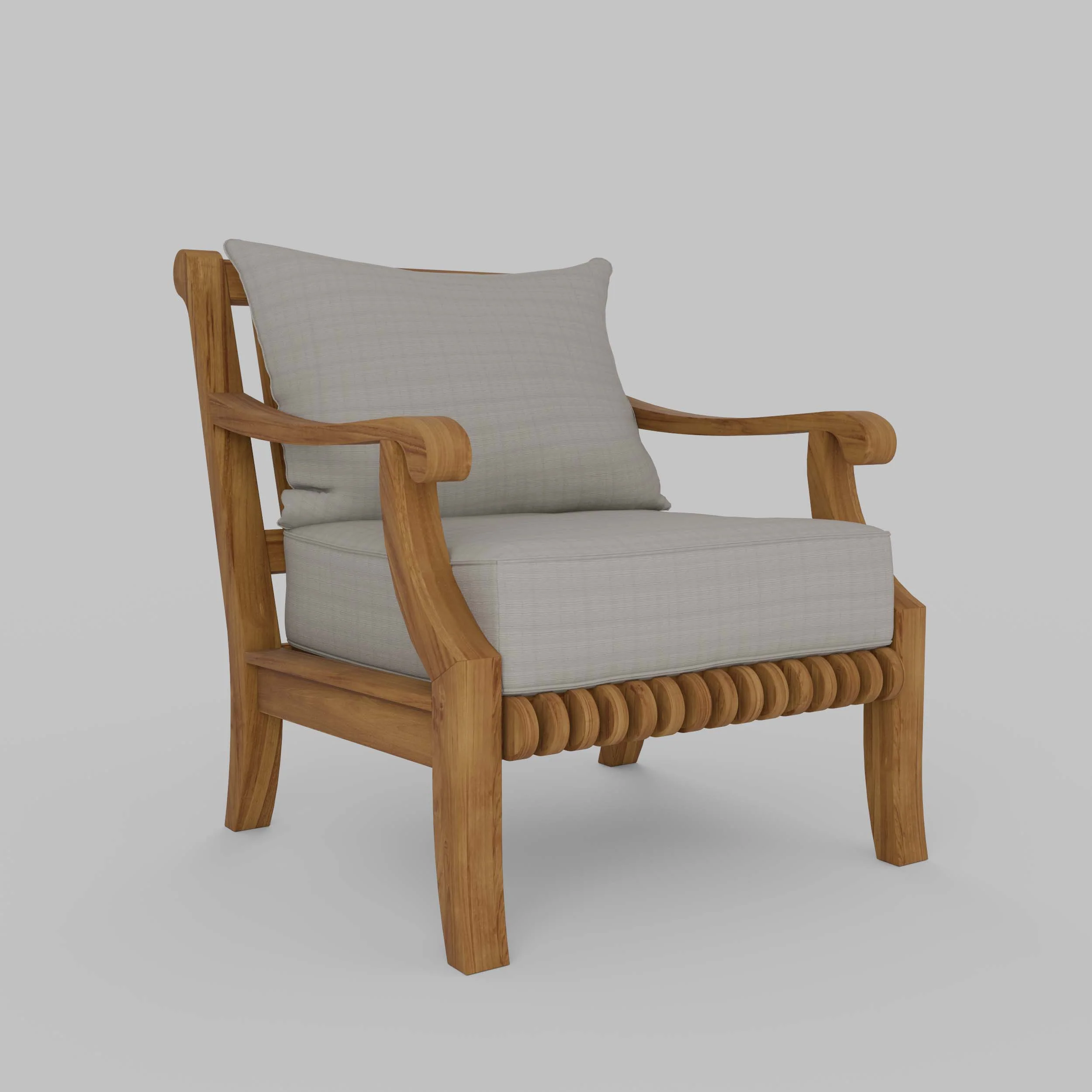 Mosko Teak Wood Outdoor Lounge Chair with Beige Cushion - Image 49