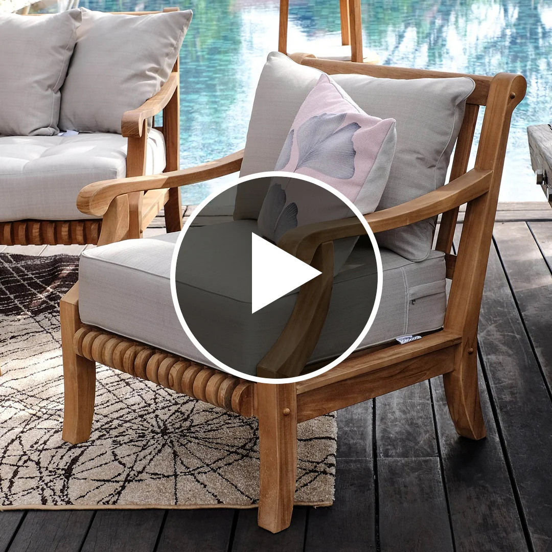 Mosko Teak Wood Outdoor Lounge Chair with Beige Cushion - Image 5