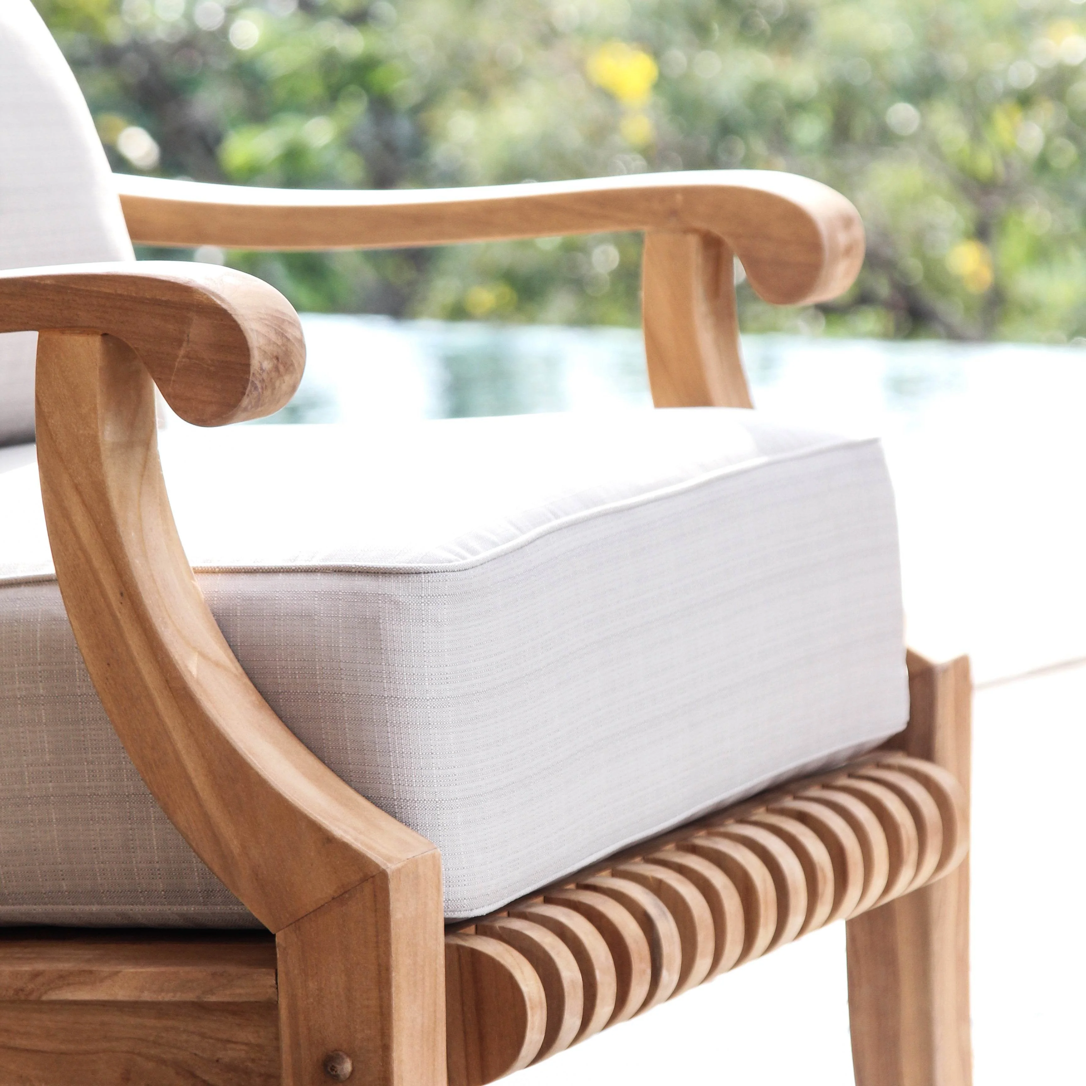 Mosko Teak Wood Outdoor Lounge Chair with Beige Cushion - Image 7