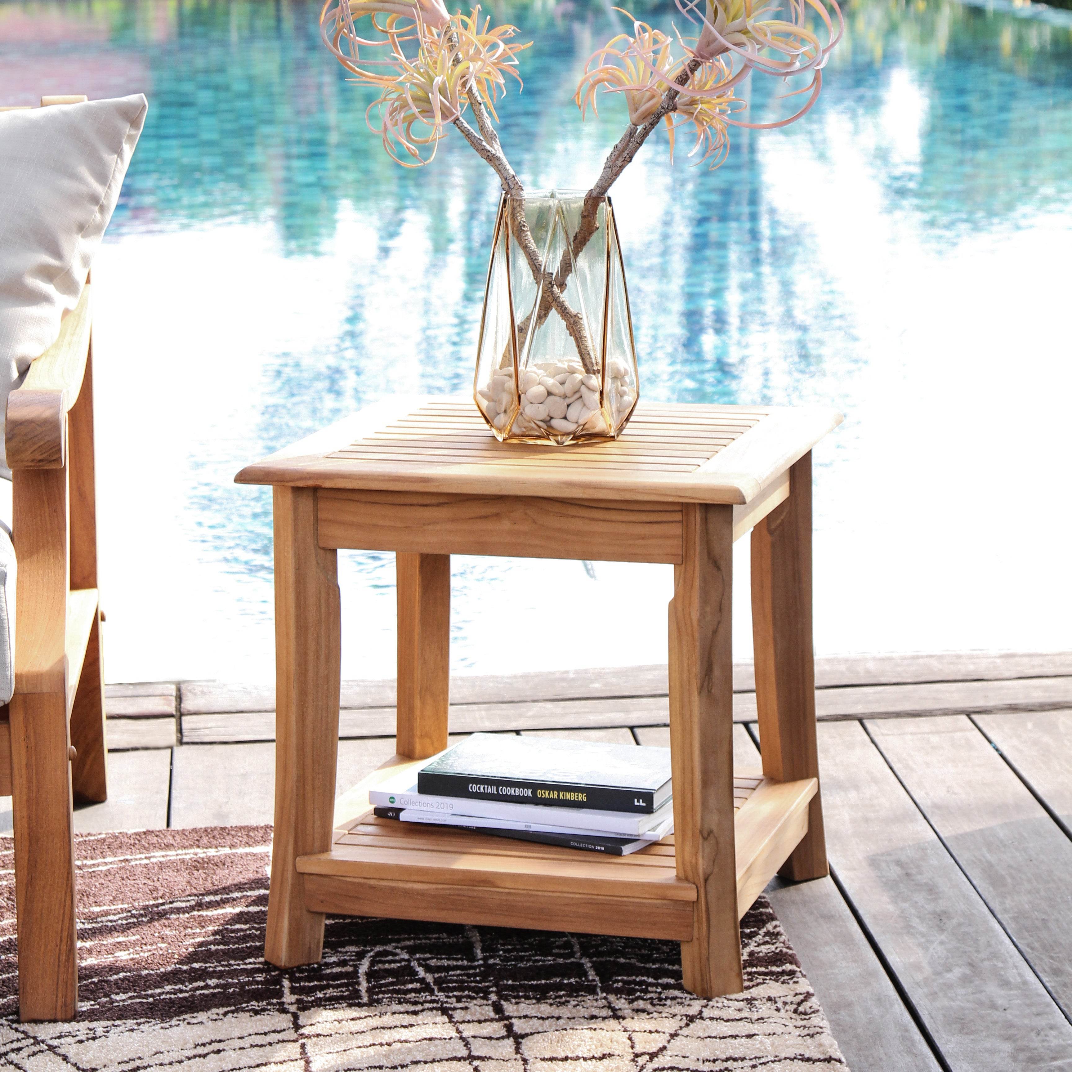 Mosko Teak Wood Outdoor Side Table with Shelf - Image 3
