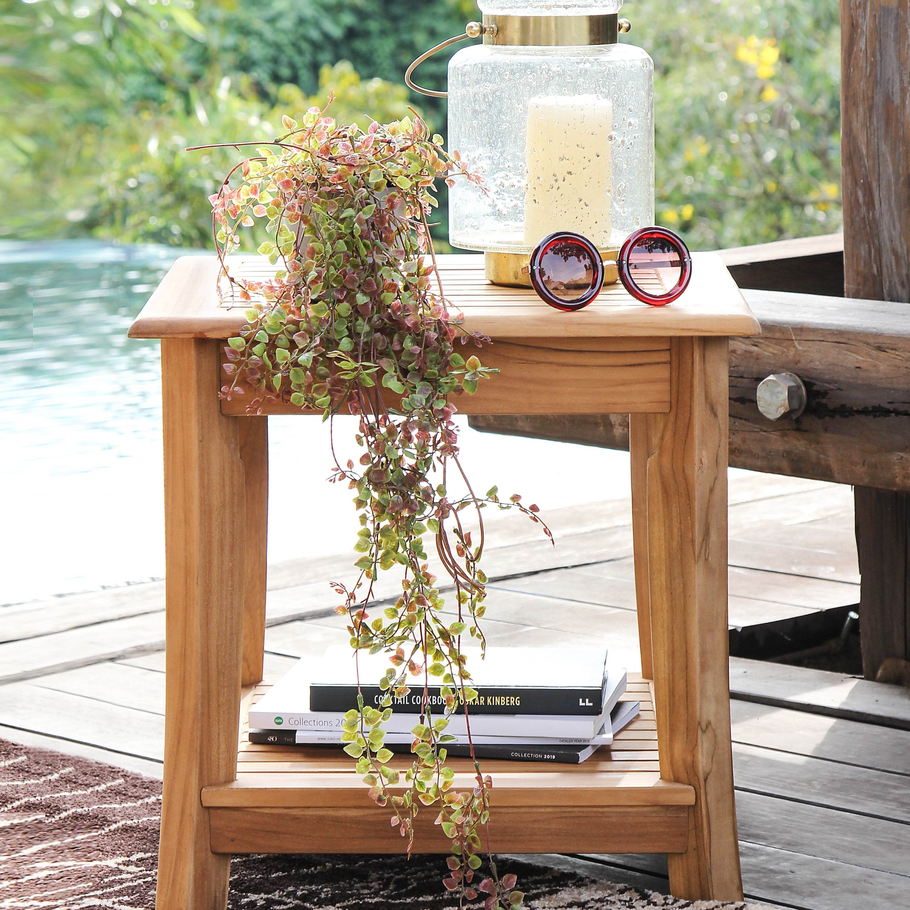 Mosko Teak Wood Outdoor Side Table with Shelf - Image 4