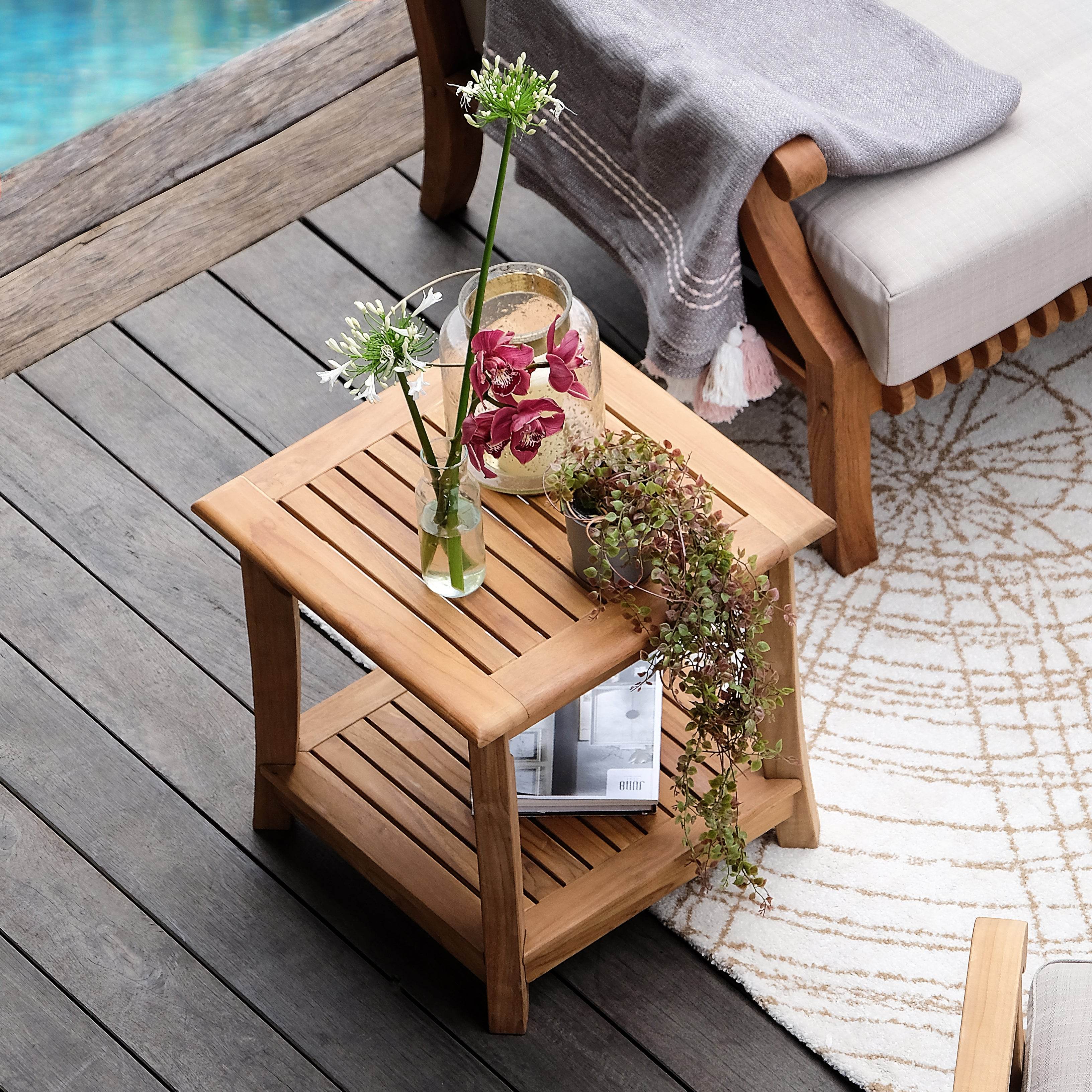 Mosko Teak Wood Outdoor Side Table with Shelf - Image 6