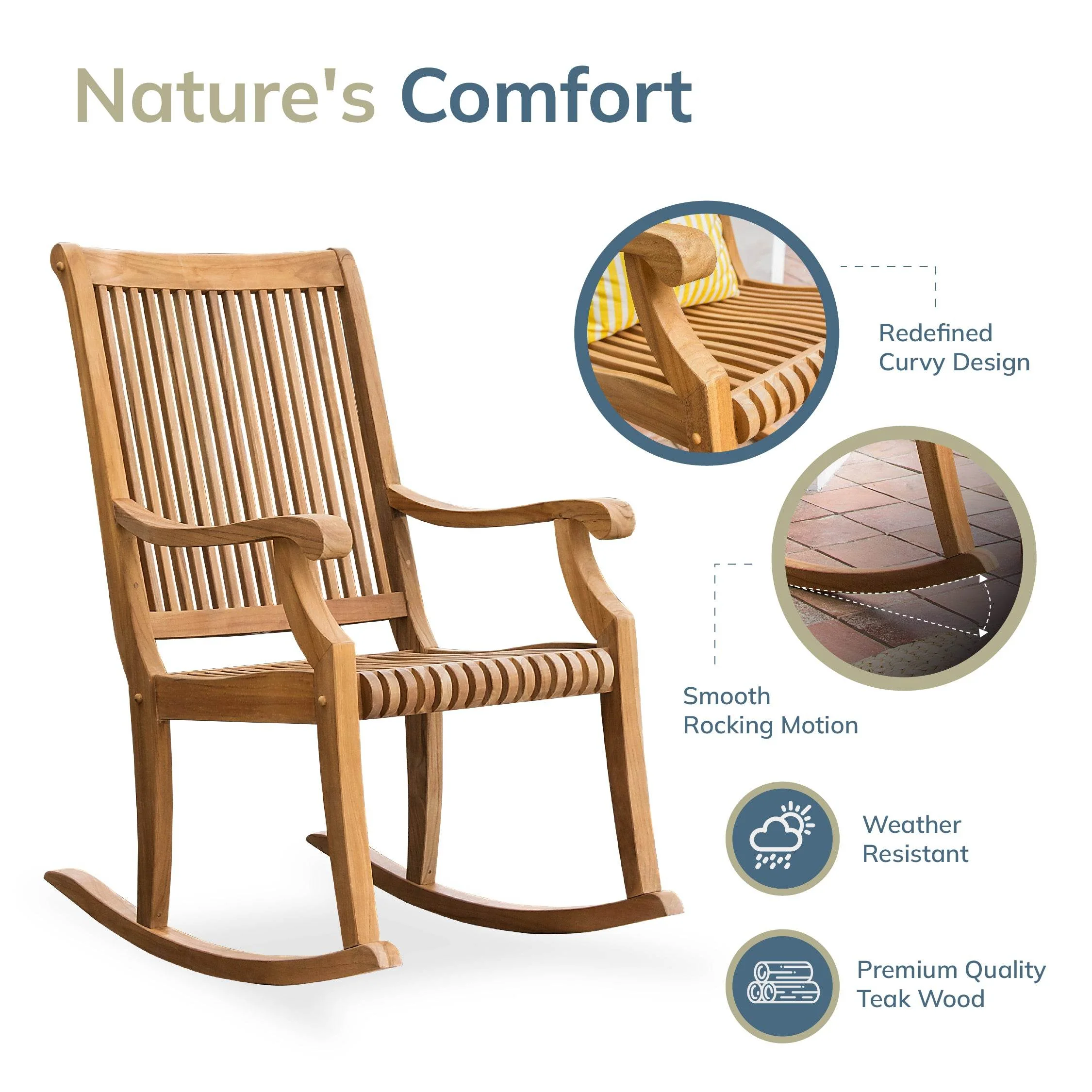 Mosko Teak Wood Porch Rocking Chair - Image 5