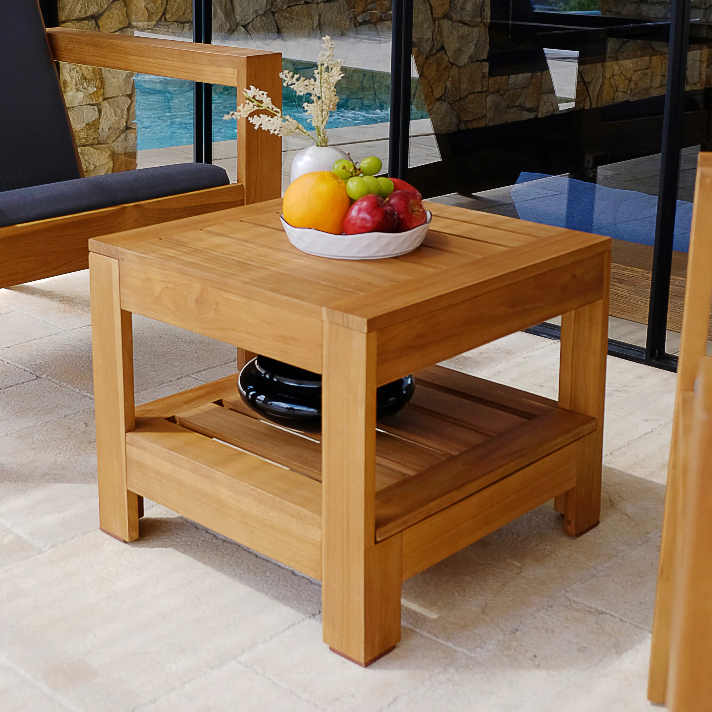 Napa Teak Wood 3 Pieces Modern Conversation Set with Gray Padded Seat – FREE Furniture Cover - Image 12