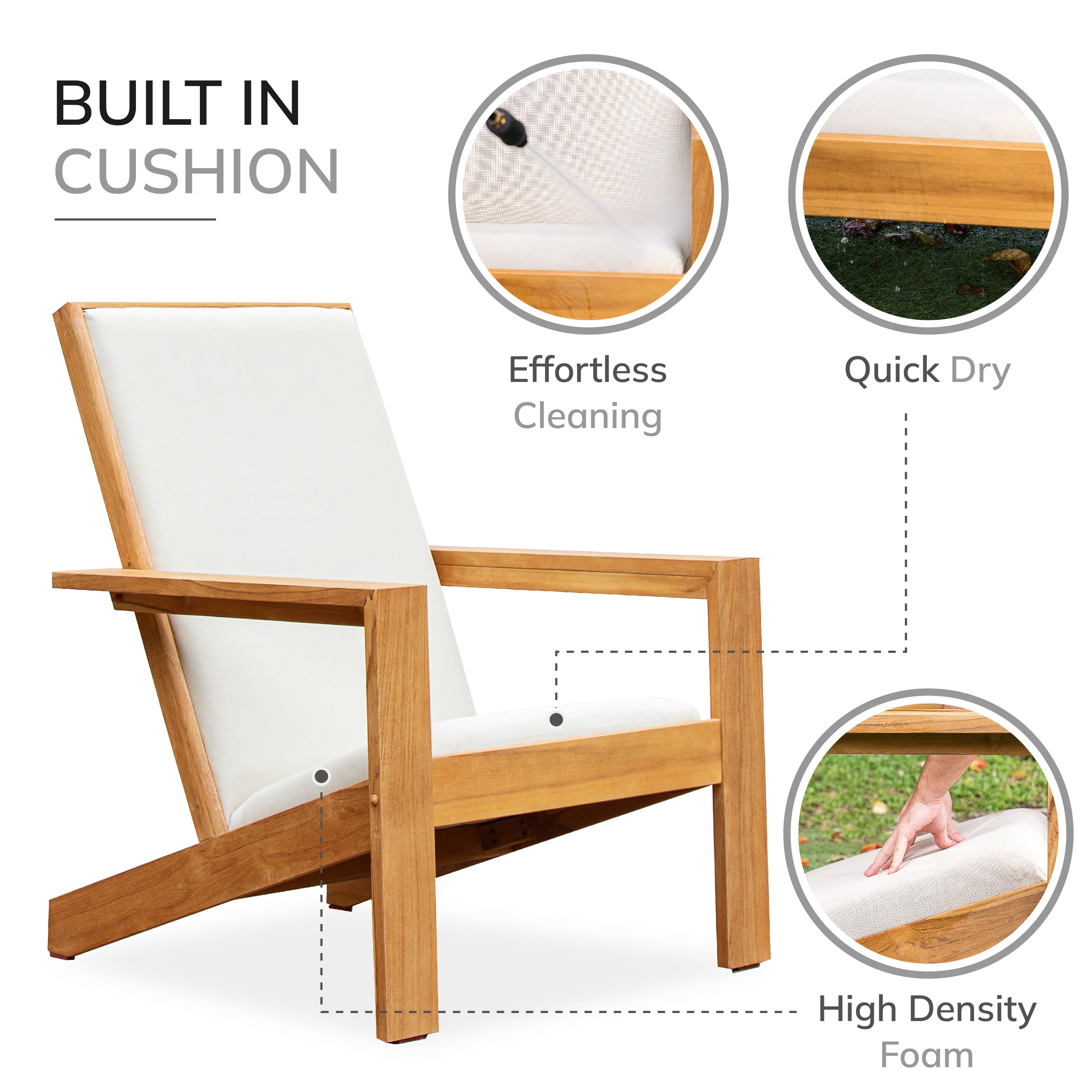 Napa Teak Wood Modern Adirondack Chair with Padded Seat - Image 4