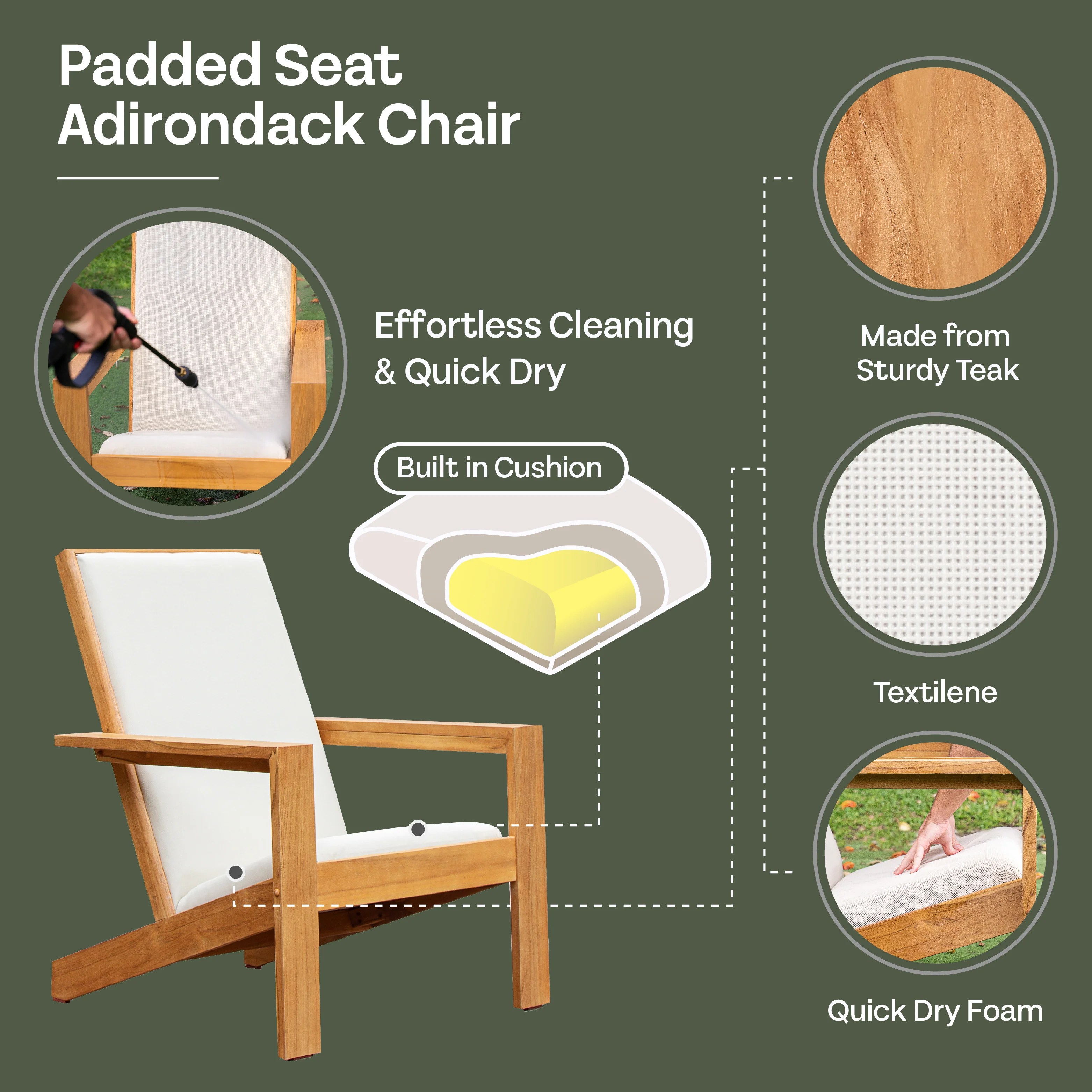 Napa Teak Wood Modern Adirondack Chair with Padded Seat - Image 6