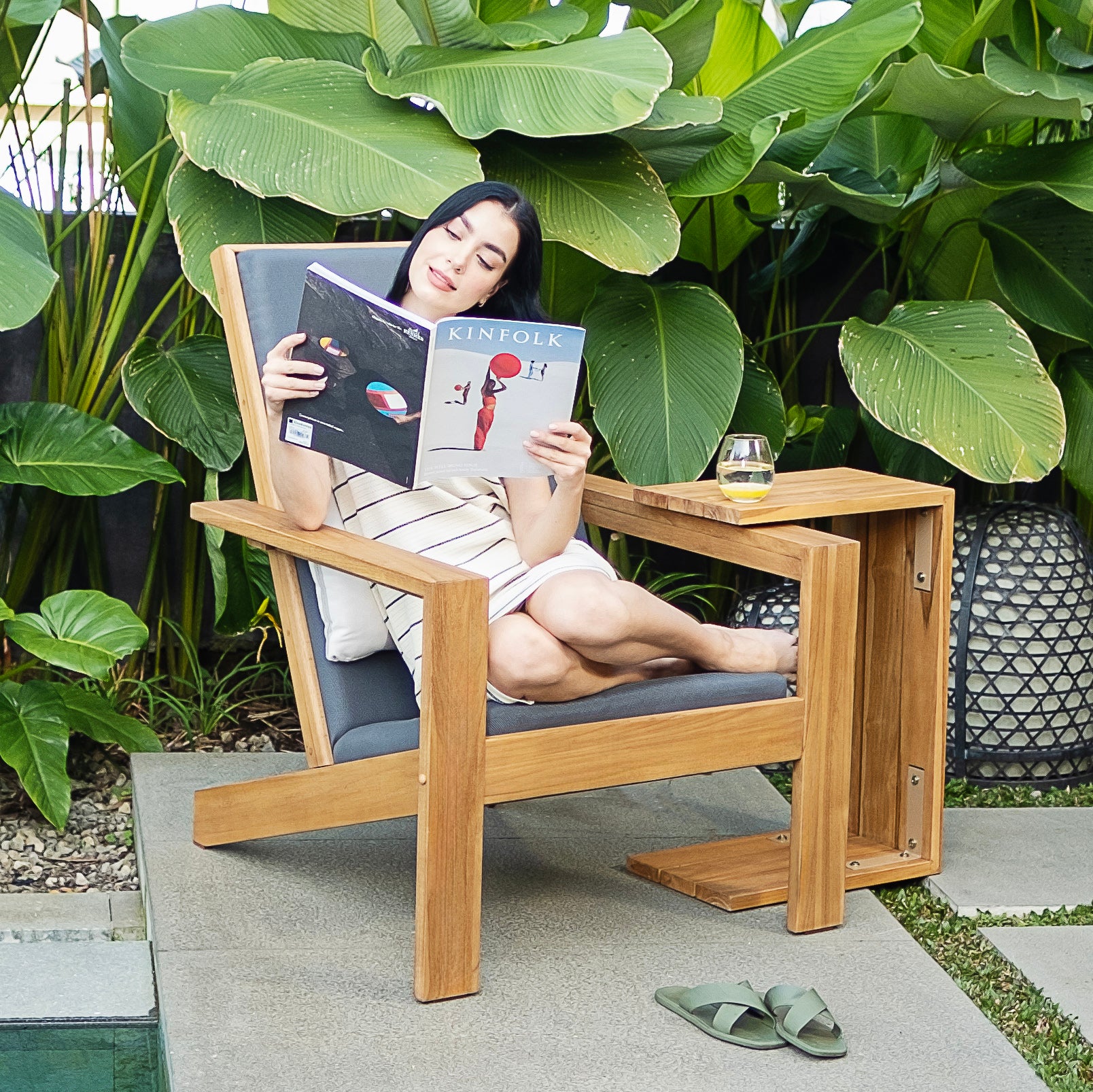 Napa Teak Wood Modern Adirondack Chair Padded Seat with Padded Seat – FREE Furniture Cover - Image 3