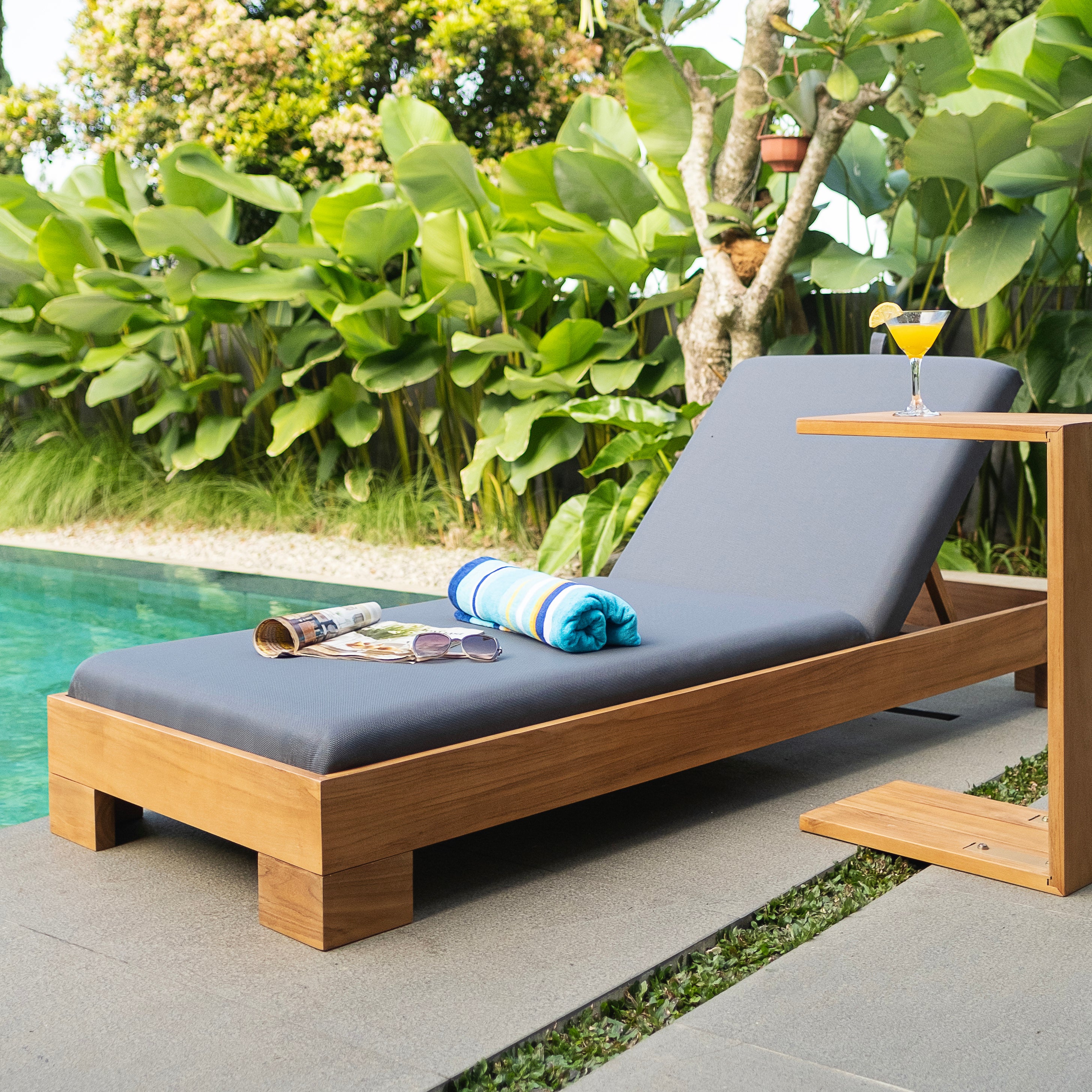 Napa Teak Wood Outdoor Chaise Lounge Gray Padded Seat – FREE Furniture Cover - Image 10