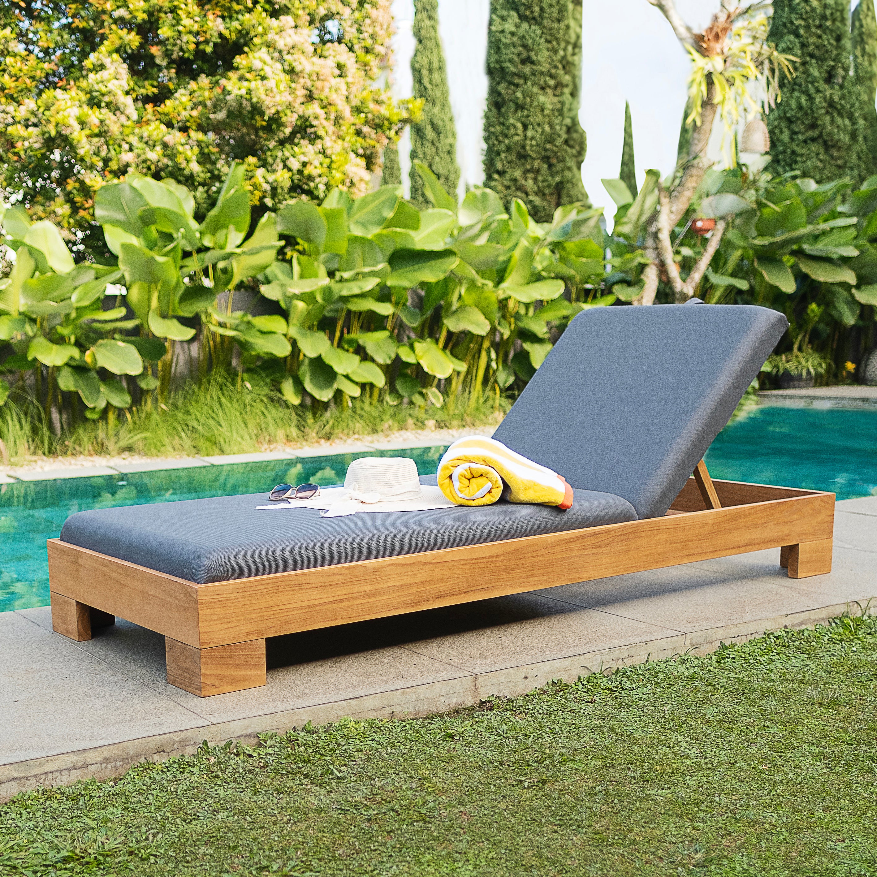 Napa Teak Wood Outdoor Chaise Lounge Gray Padded Seat – FREE Furniture Cover - Image 11