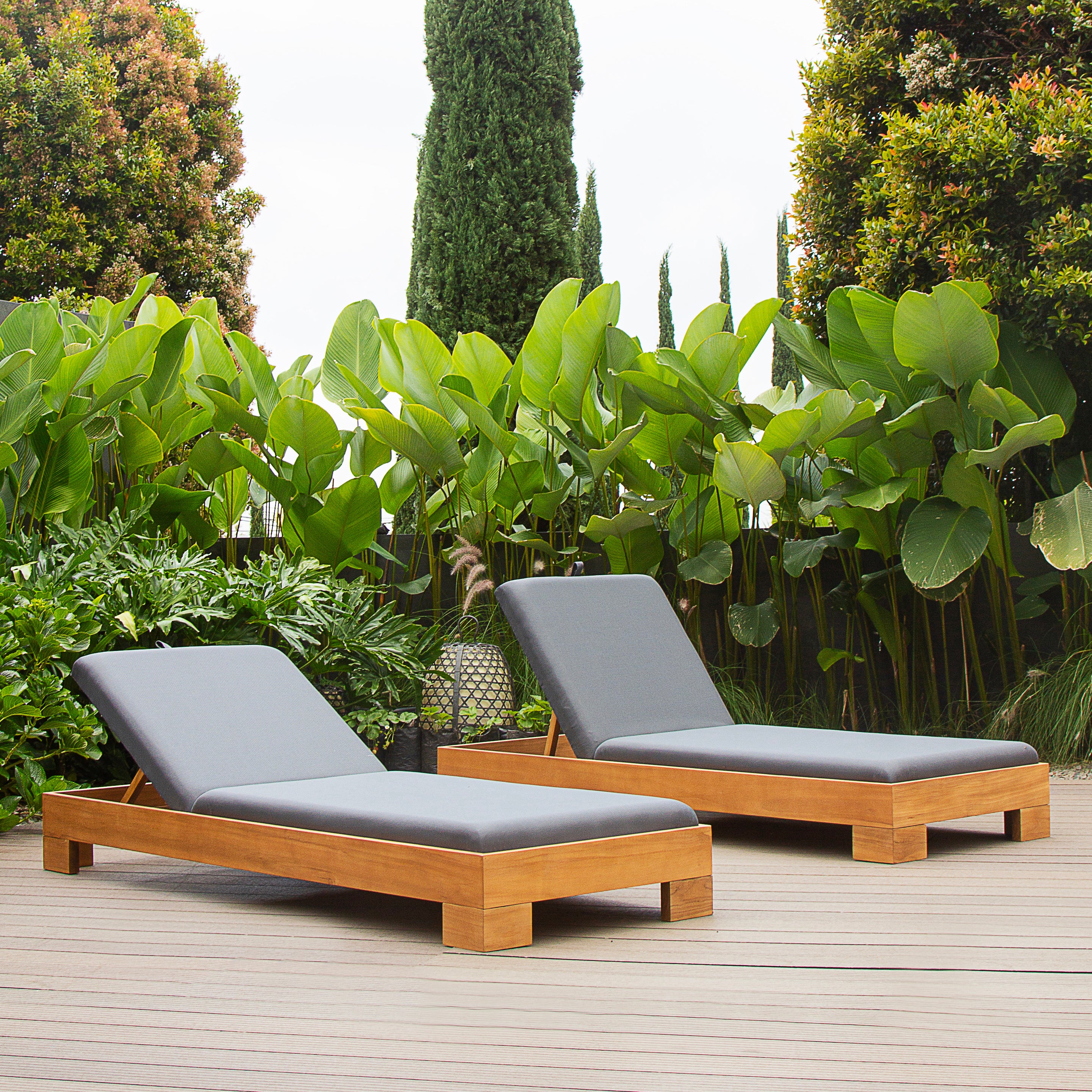 Napa Teak Wood Outdoor Chaise Lounge Gray Padded Seat – FREE Furniture Cover - Image 12