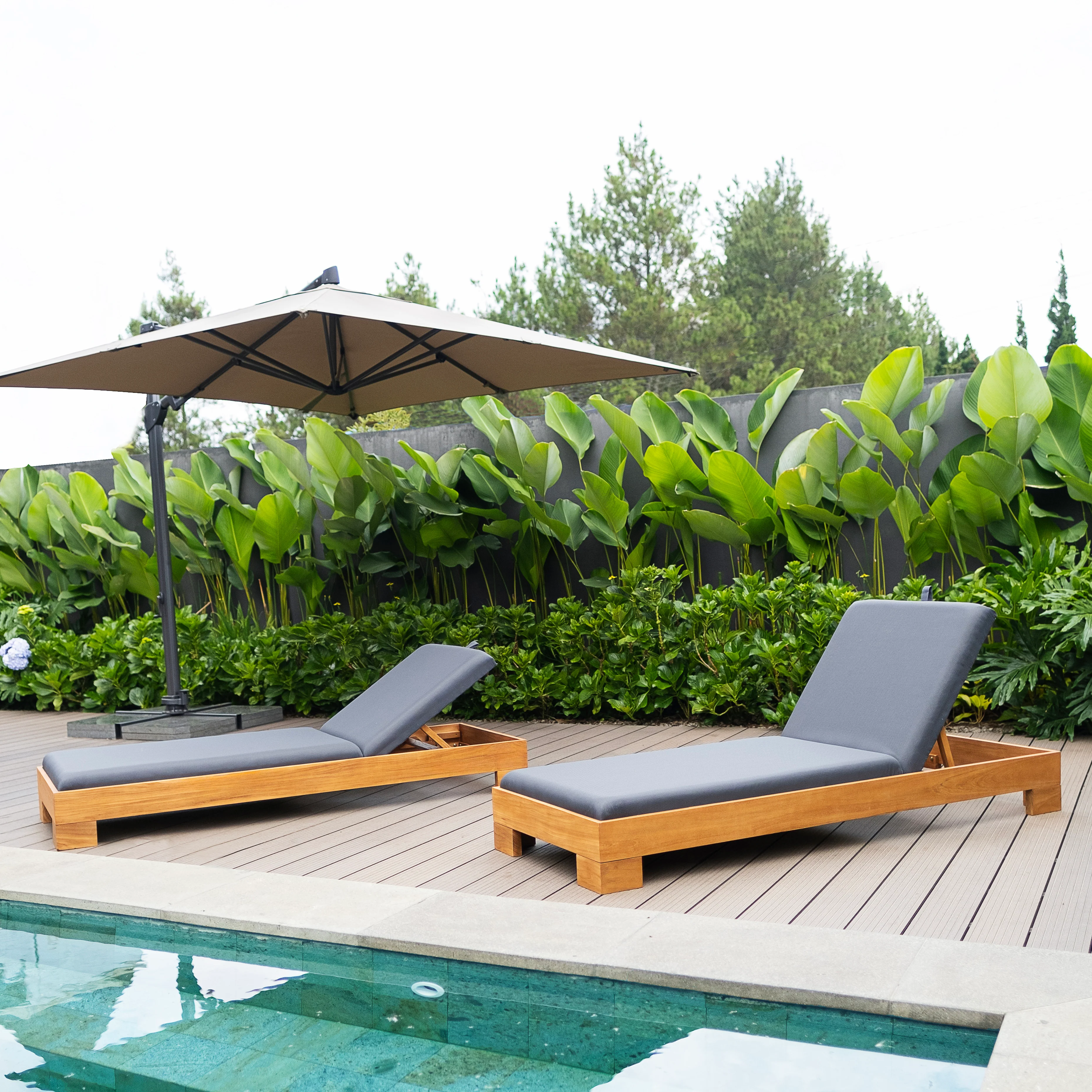 Napa Teak Wood Outdoor Chaise Lounge Gray Padded Seat – FREE Furniture Cover - Image 13