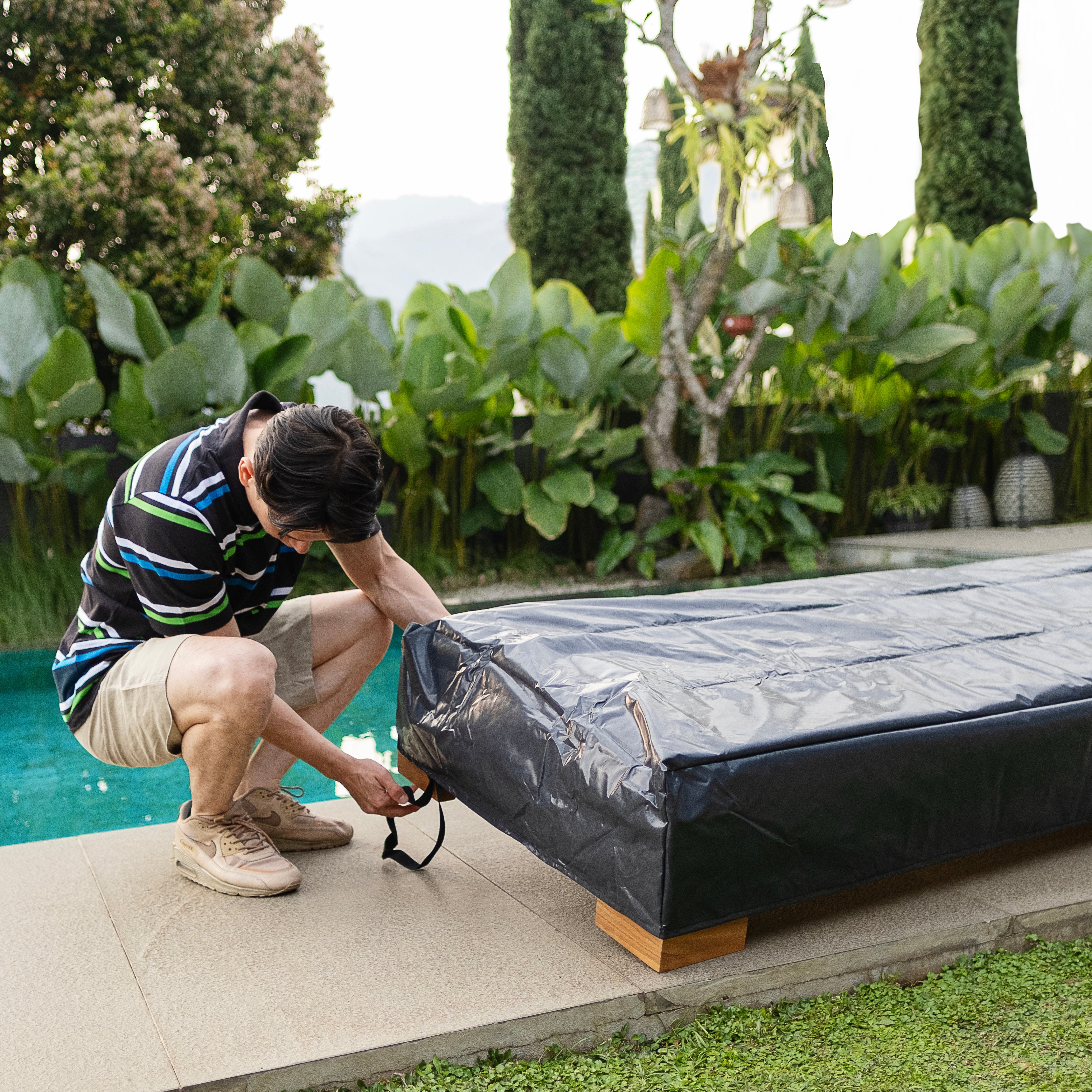 Napa Teak Wood Outdoor Chaise Lounge Gray Padded Seat – FREE Furniture Cover - Image 16