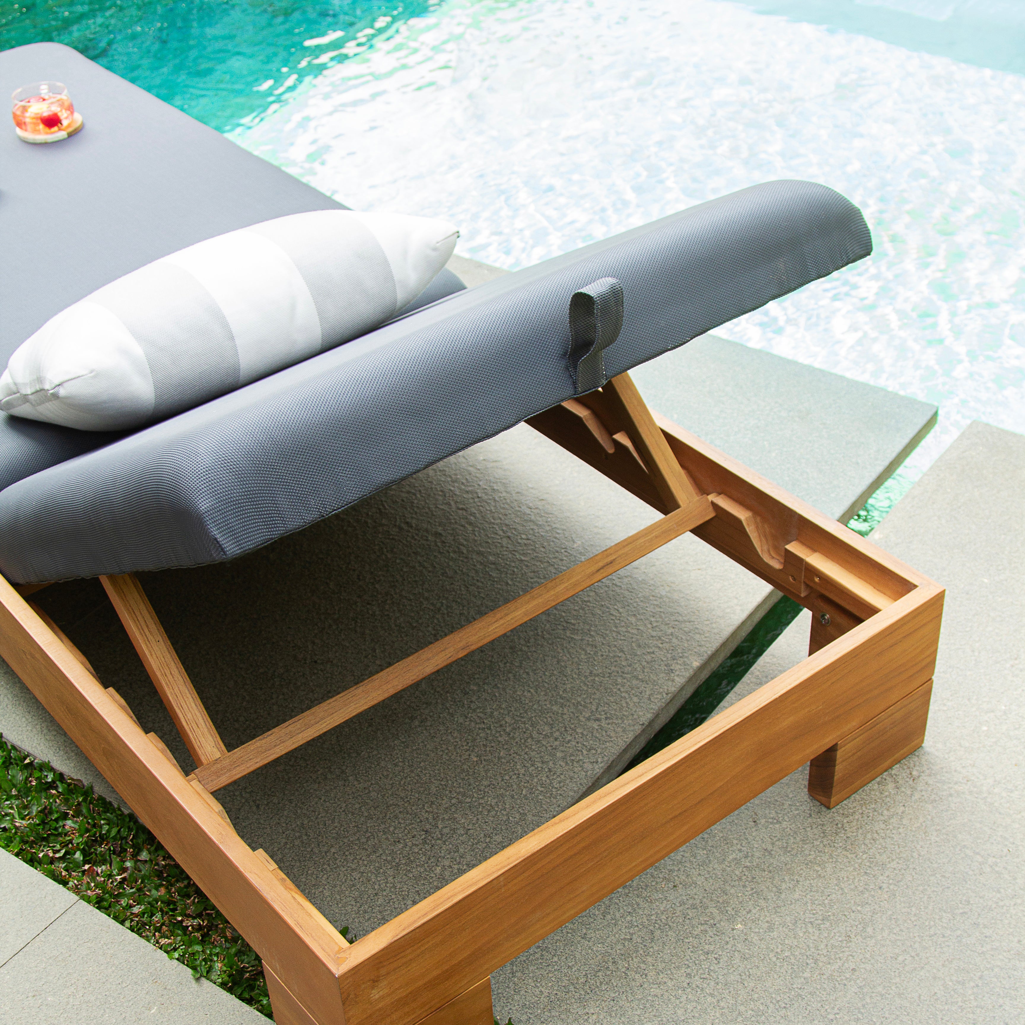 Napa Teak Wood Outdoor Chaise Lounge Gray Padded Seat – FREE Furniture Cover - Image 18