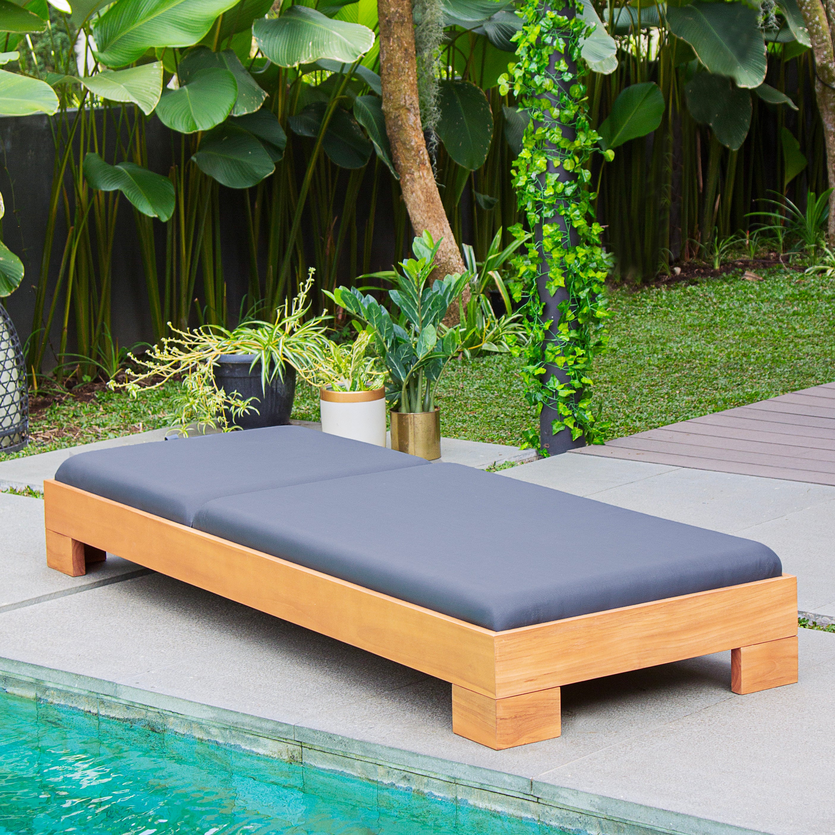 Napa Teak Wood Outdoor Chaise Lounge Gray Padded Seat – FREE Furniture Cover - Image 6
