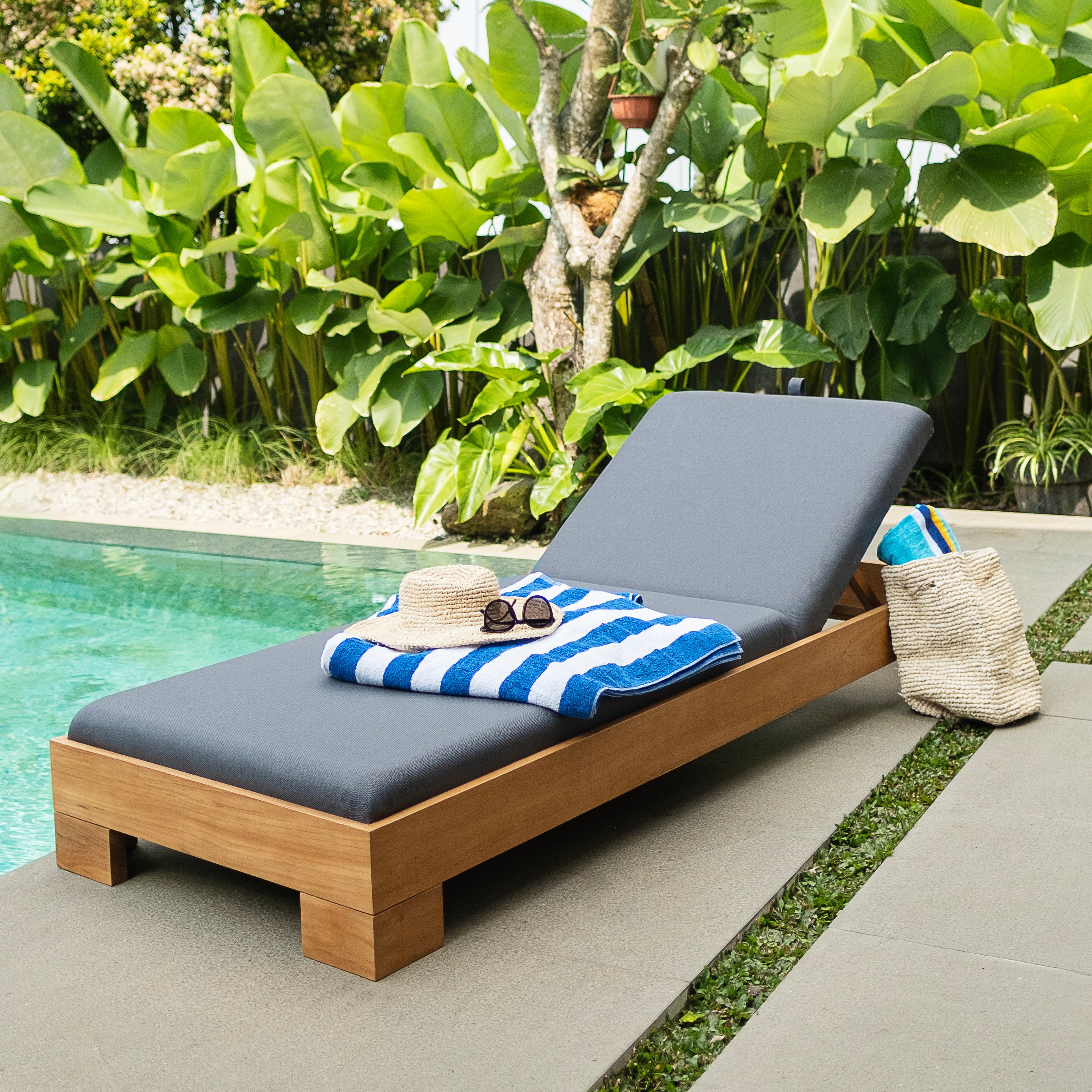 Napa Teak Wood Outdoor Chaise Lounge Gray Padded Seat – FREE Furniture Cover - Image 7