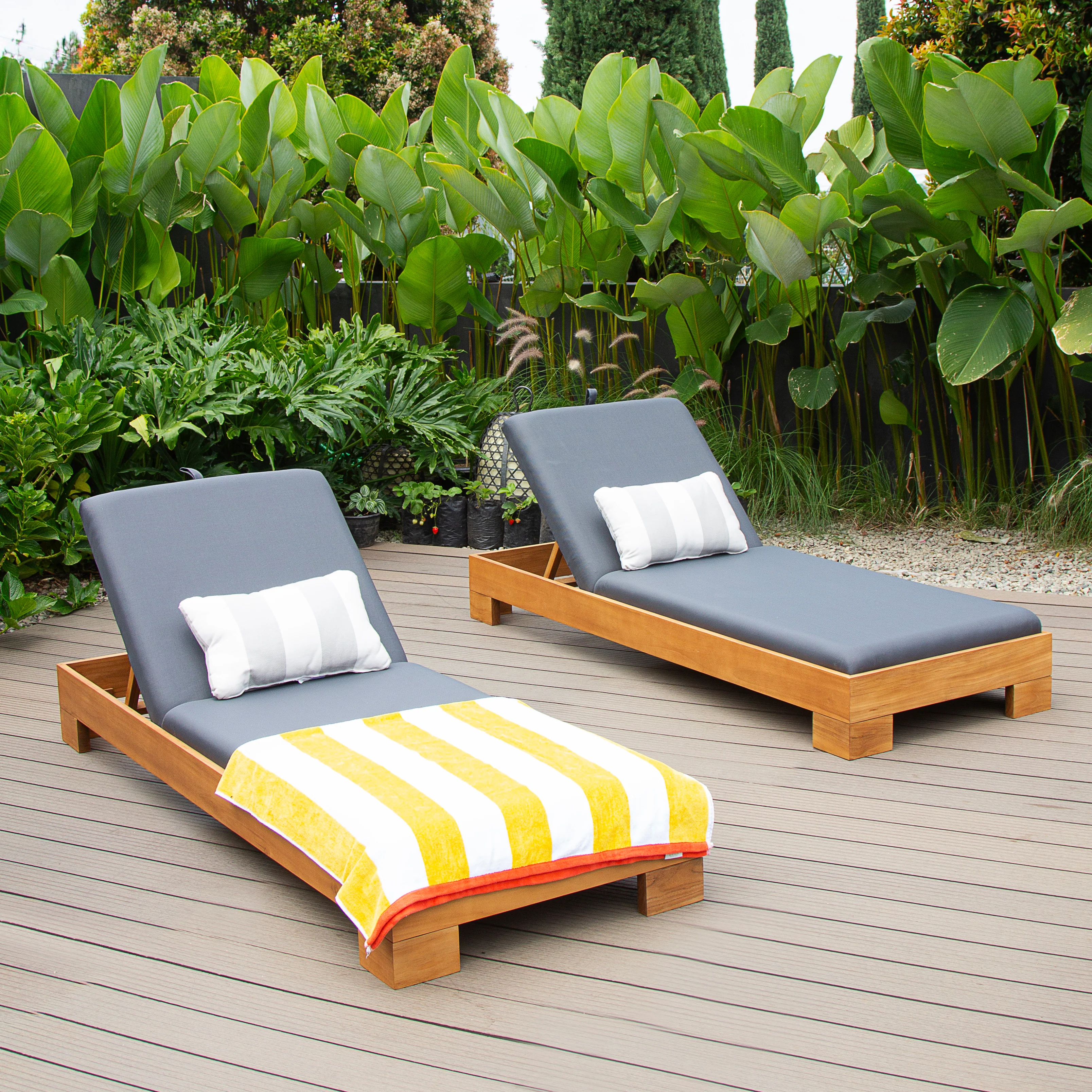 Napa Teak Wood Outdoor Chaise Lounge Gray Padded Seat – FREE Furniture Cover - Image 8