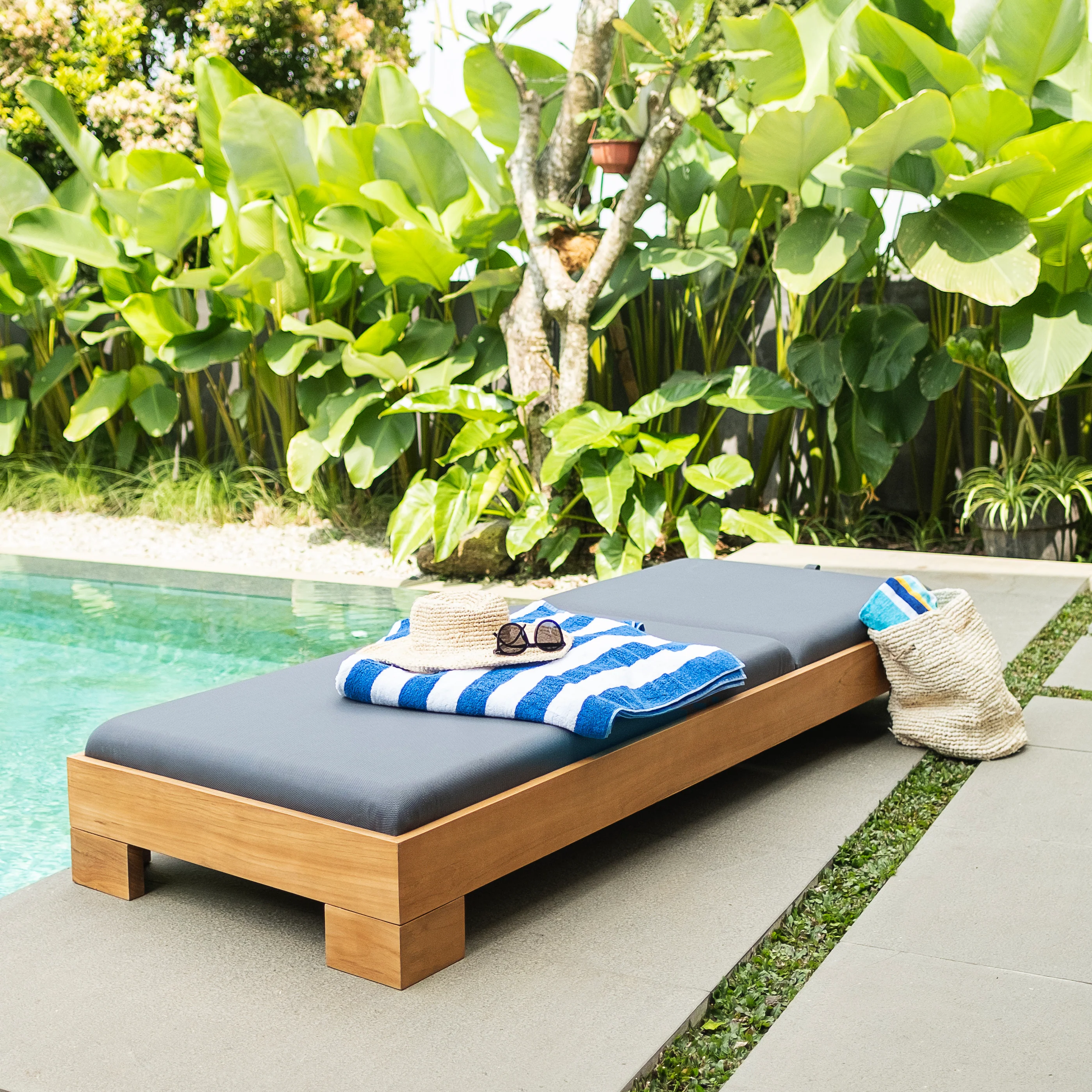 Napa Teak Wood Outdoor Chaise Lounge Gray Padded Seat – FREE Furniture Cover - Image 9